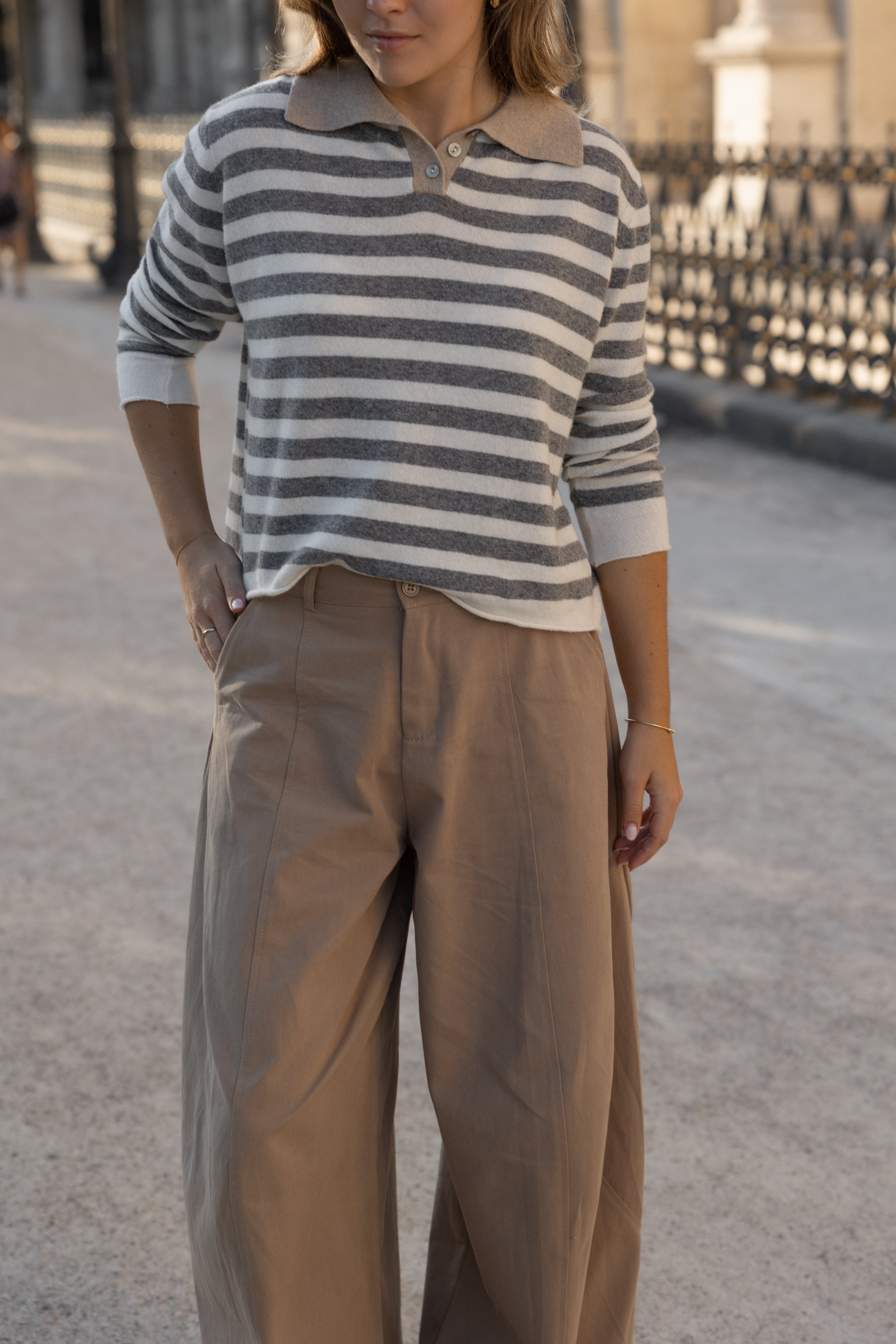 STRIPED LOUISE POLO TAUPE