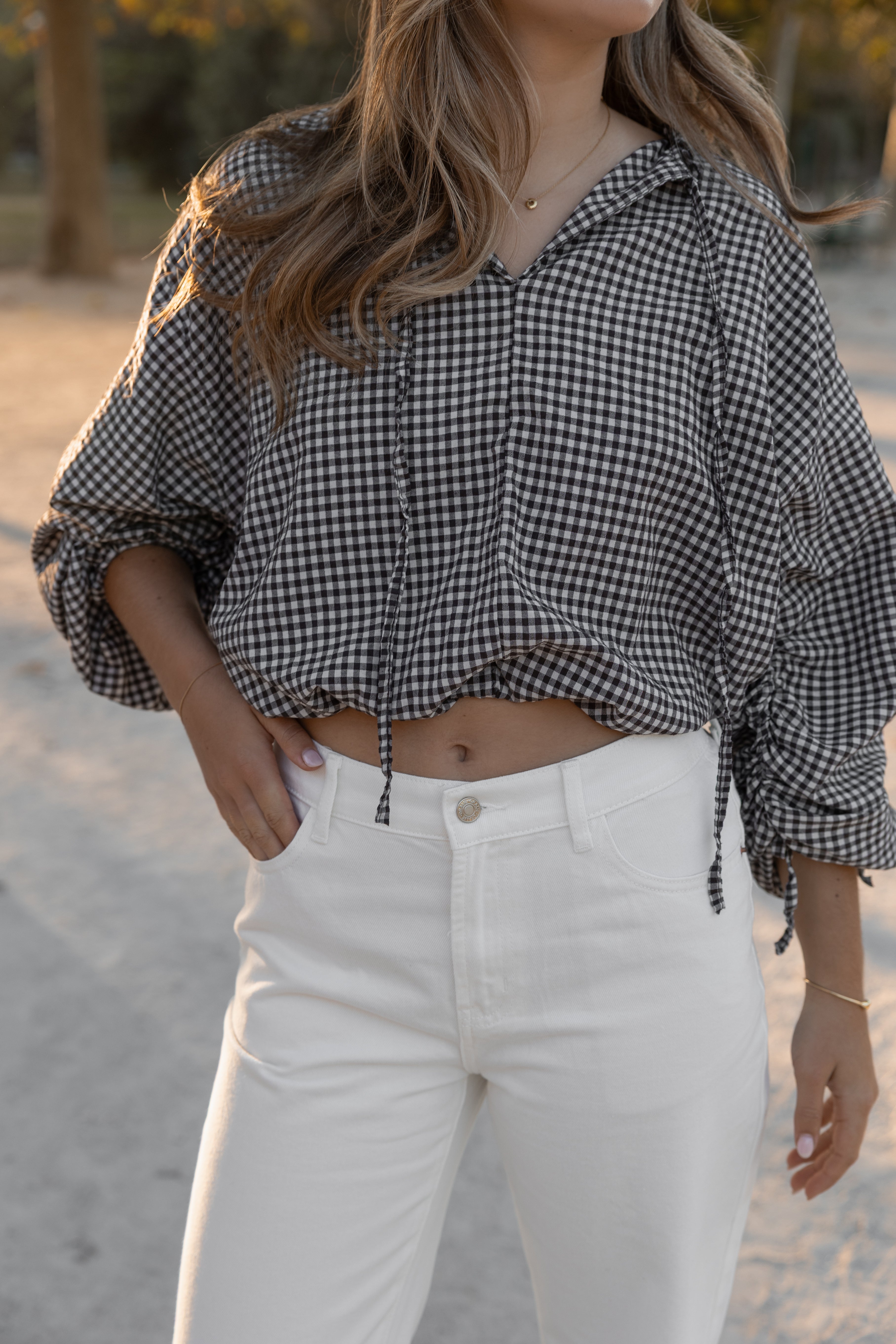 CHECKED BALLOON SHIRT CHOCO