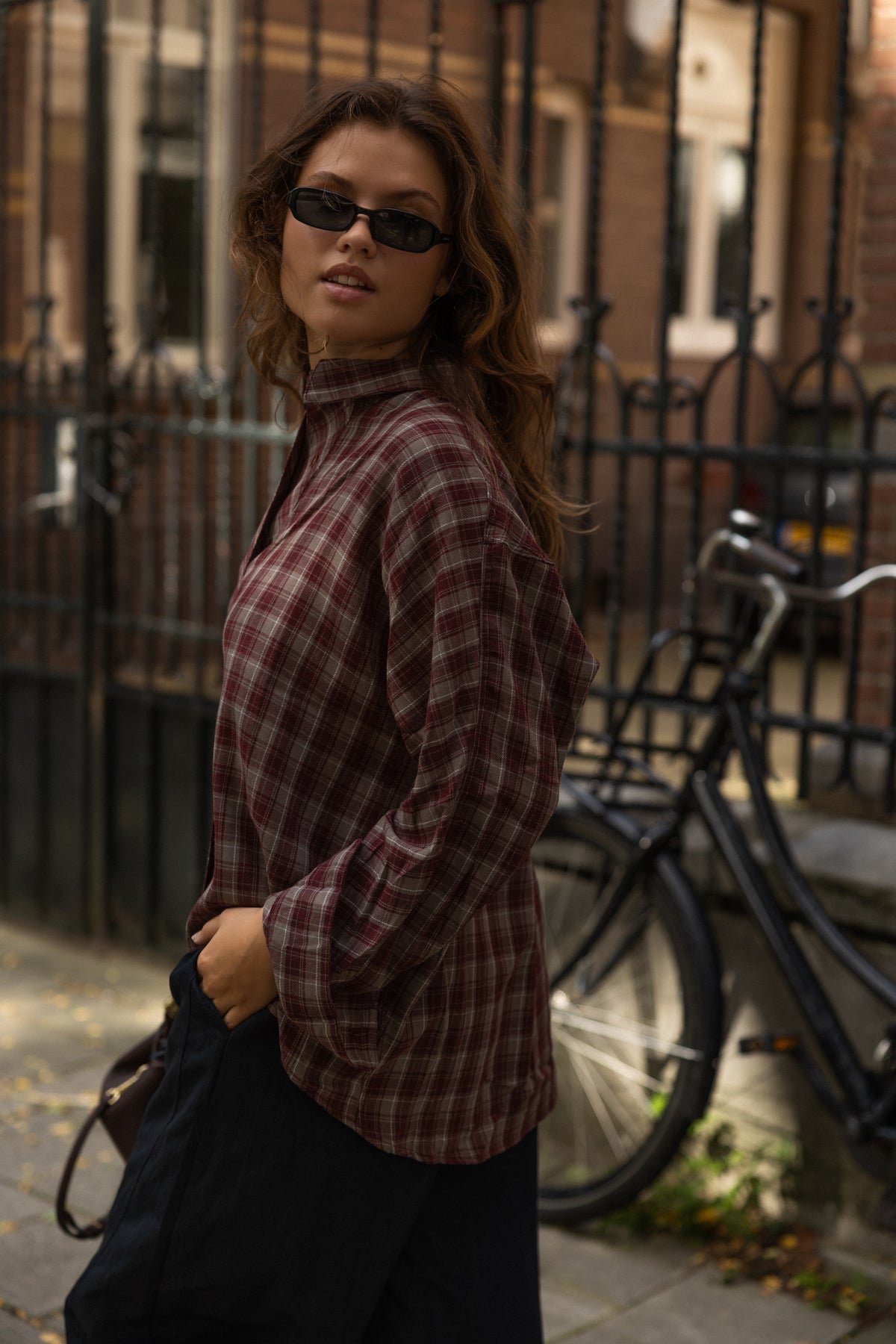 CHECKED INDIGO SHIRT BORDEAUX