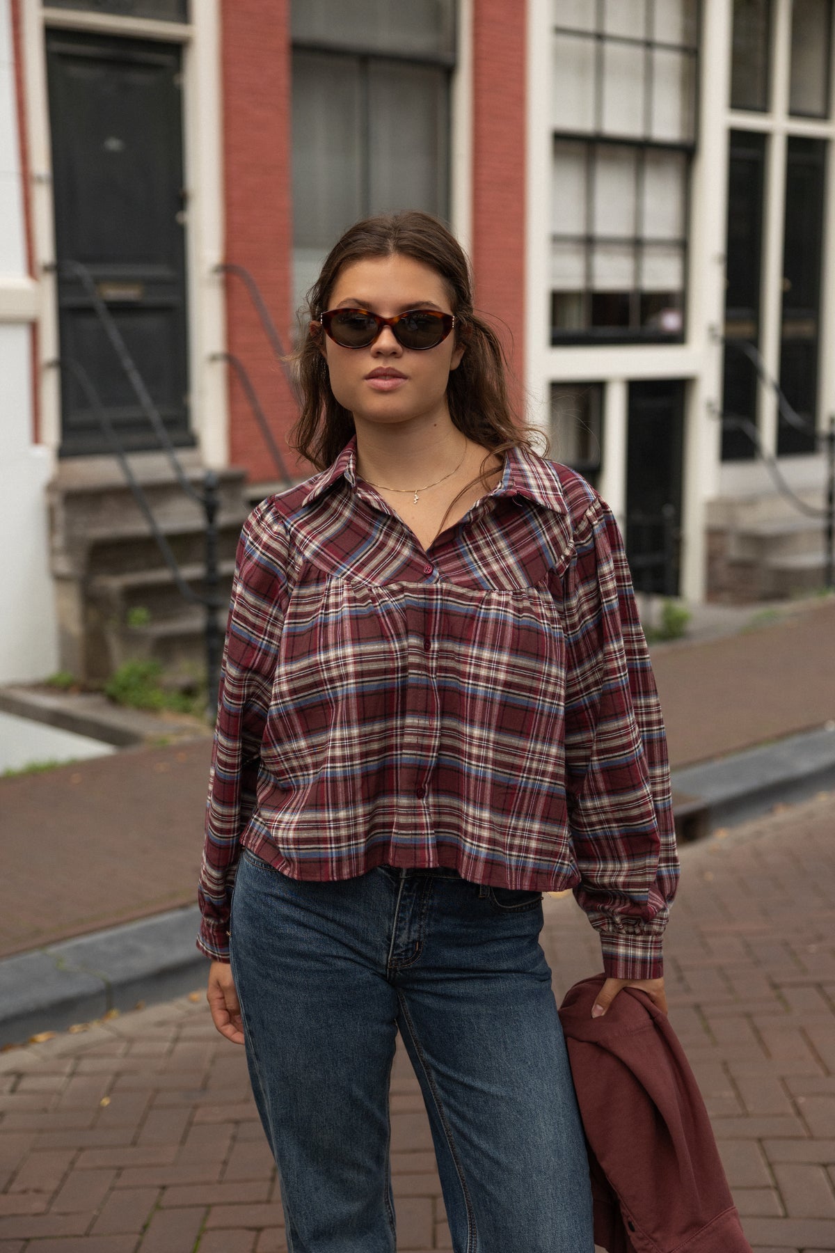 CHECKED MEAVE BLOUSE BORDEAUX