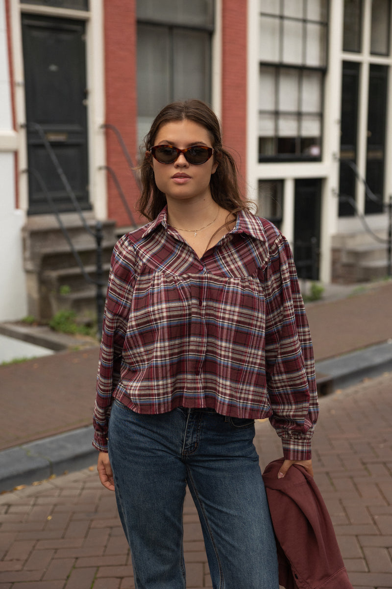 CHECKED MEAVE BLOUSE BORDEAUX