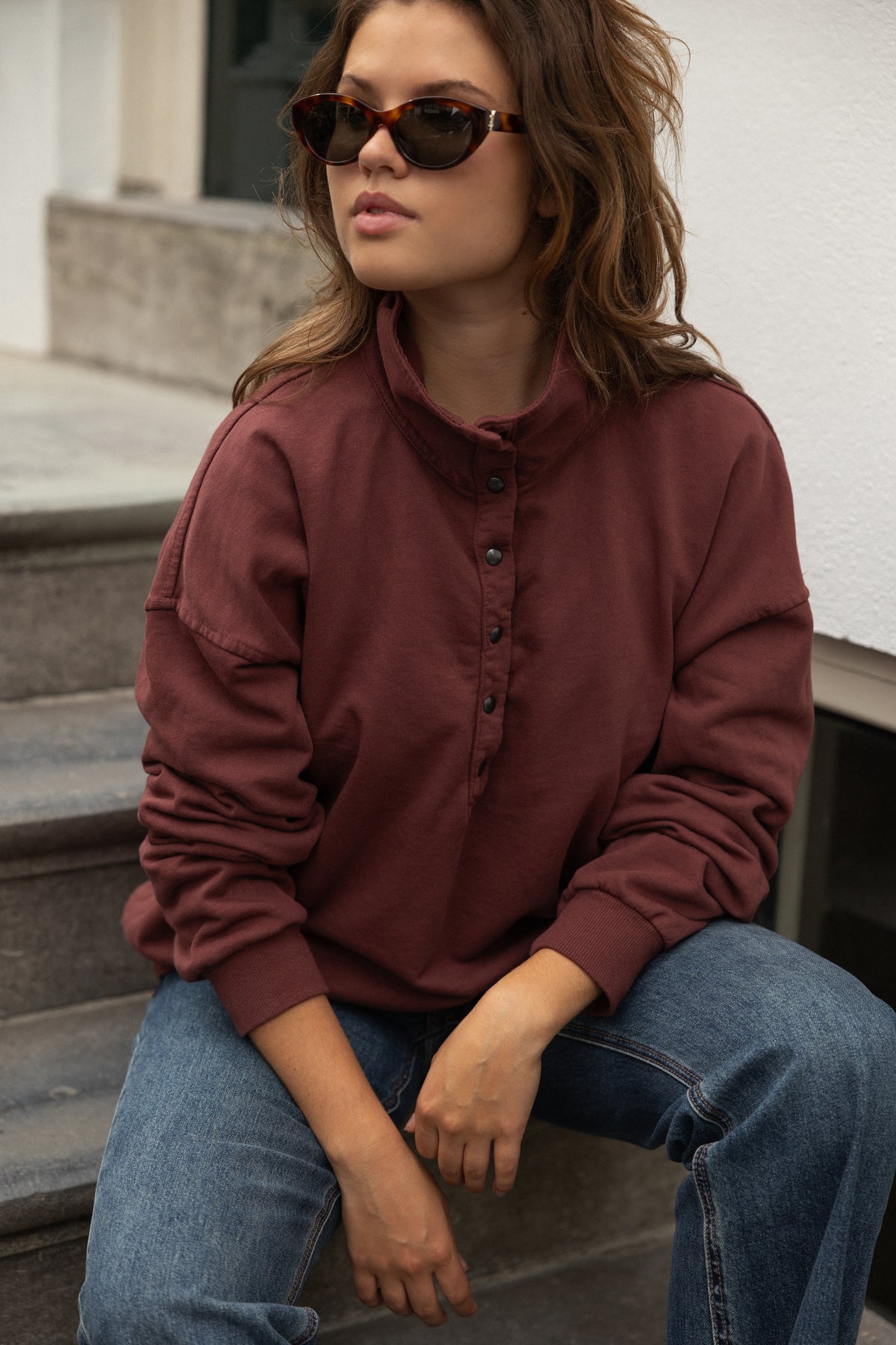 MABEL BUTTON SWEATER VINTAGE RED