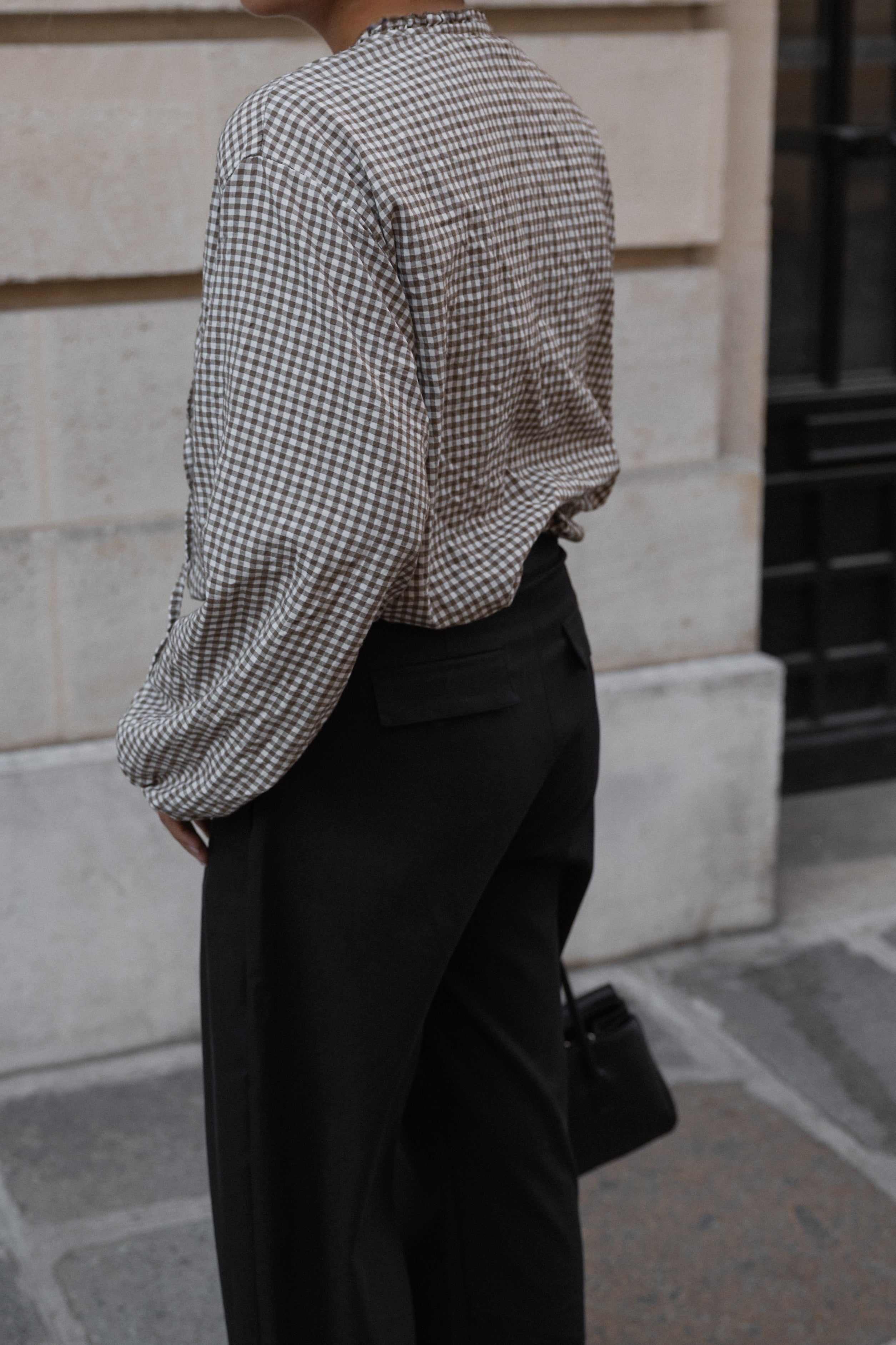 CHECKED BALLOON SHIRT TAUPE