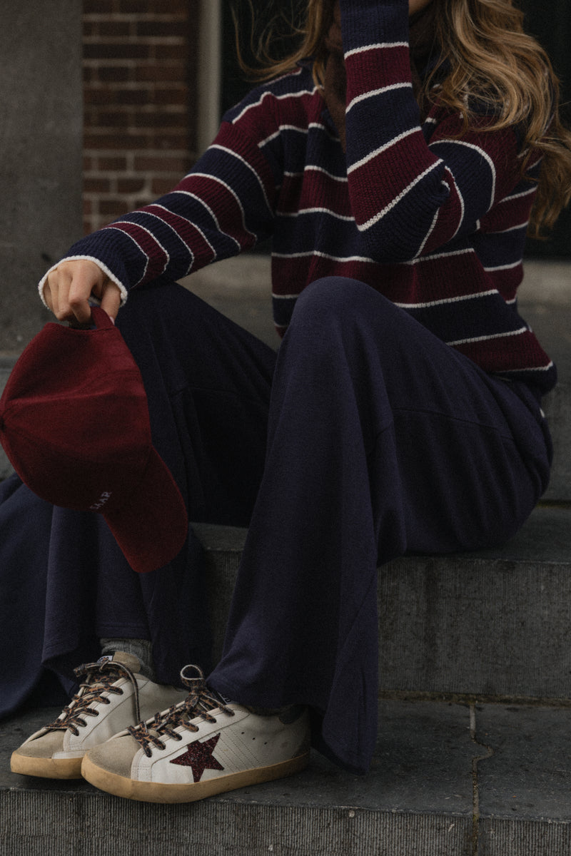 STRIPED POLO KNIT NAVY/BORDEAUX