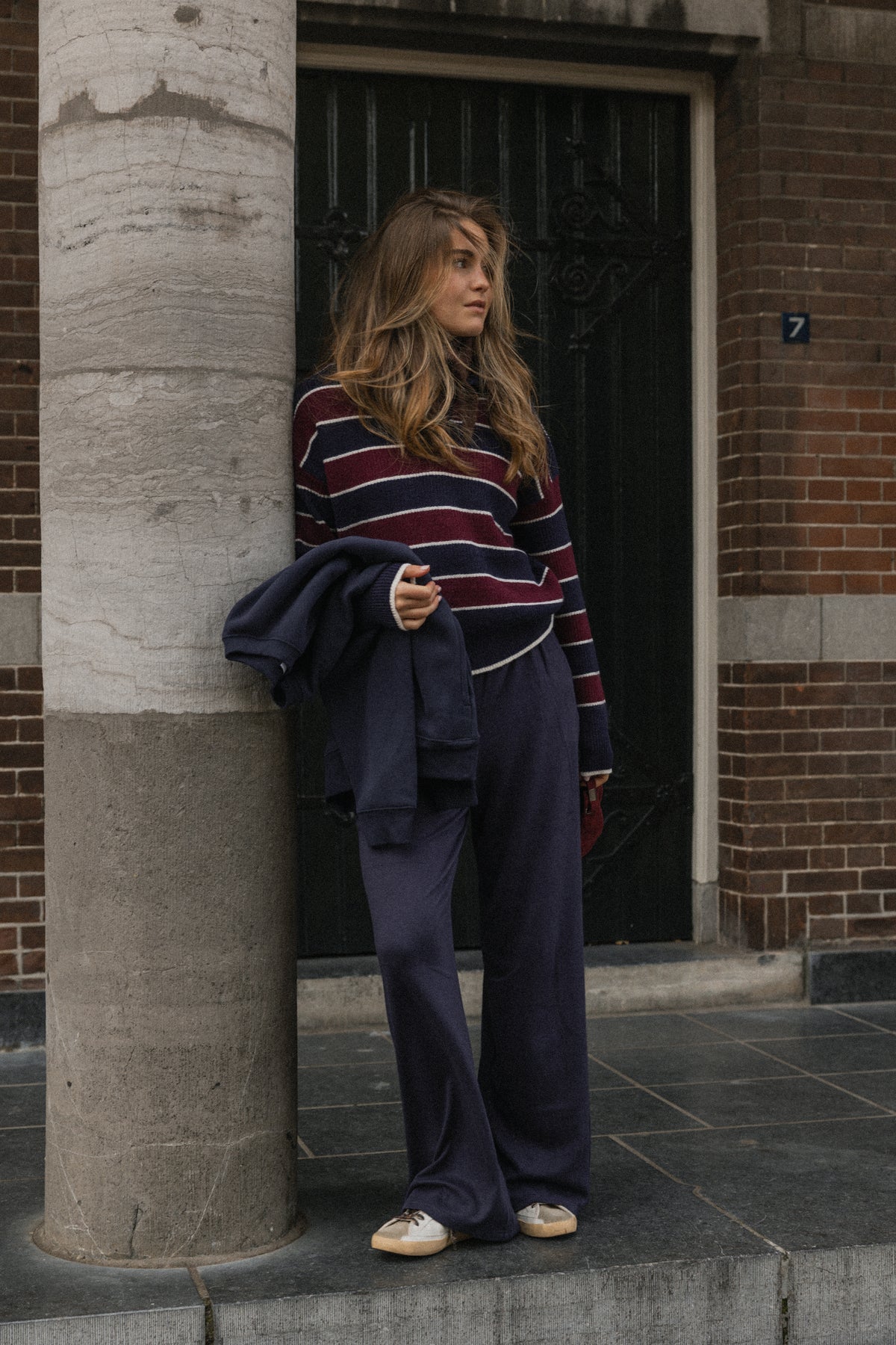 STRIPED POLO KNIT NAVY/BORDEAUX