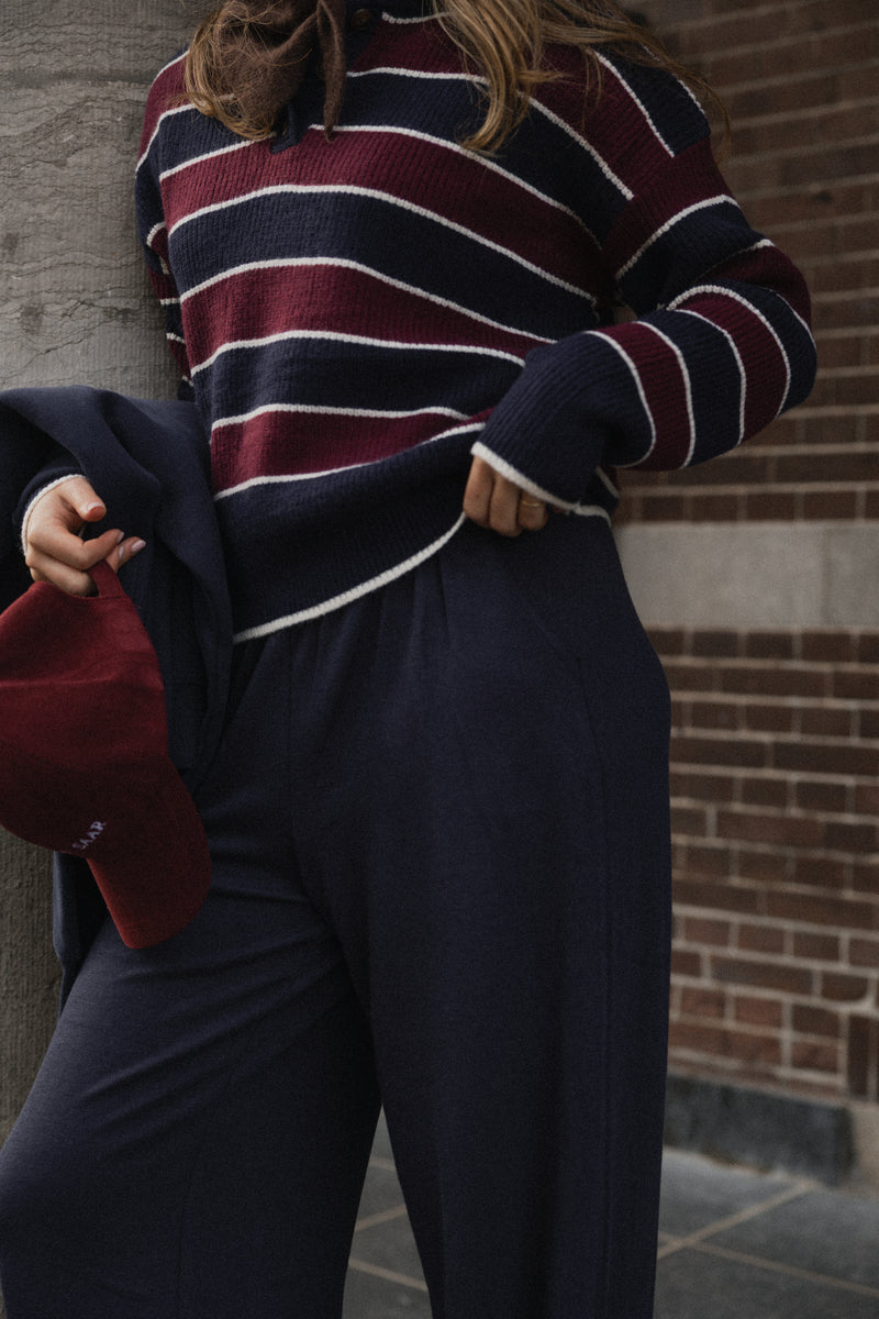 STRIPED POLO KNIT NAVY/BORDEAUX