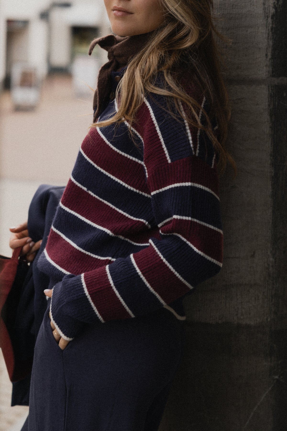 STRIPED POLO KNIT NAVY/BORDEAUX