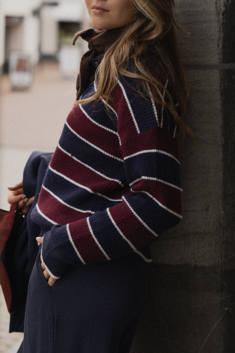 STRIPED POLO KNIT NAVY/BORDEAUX