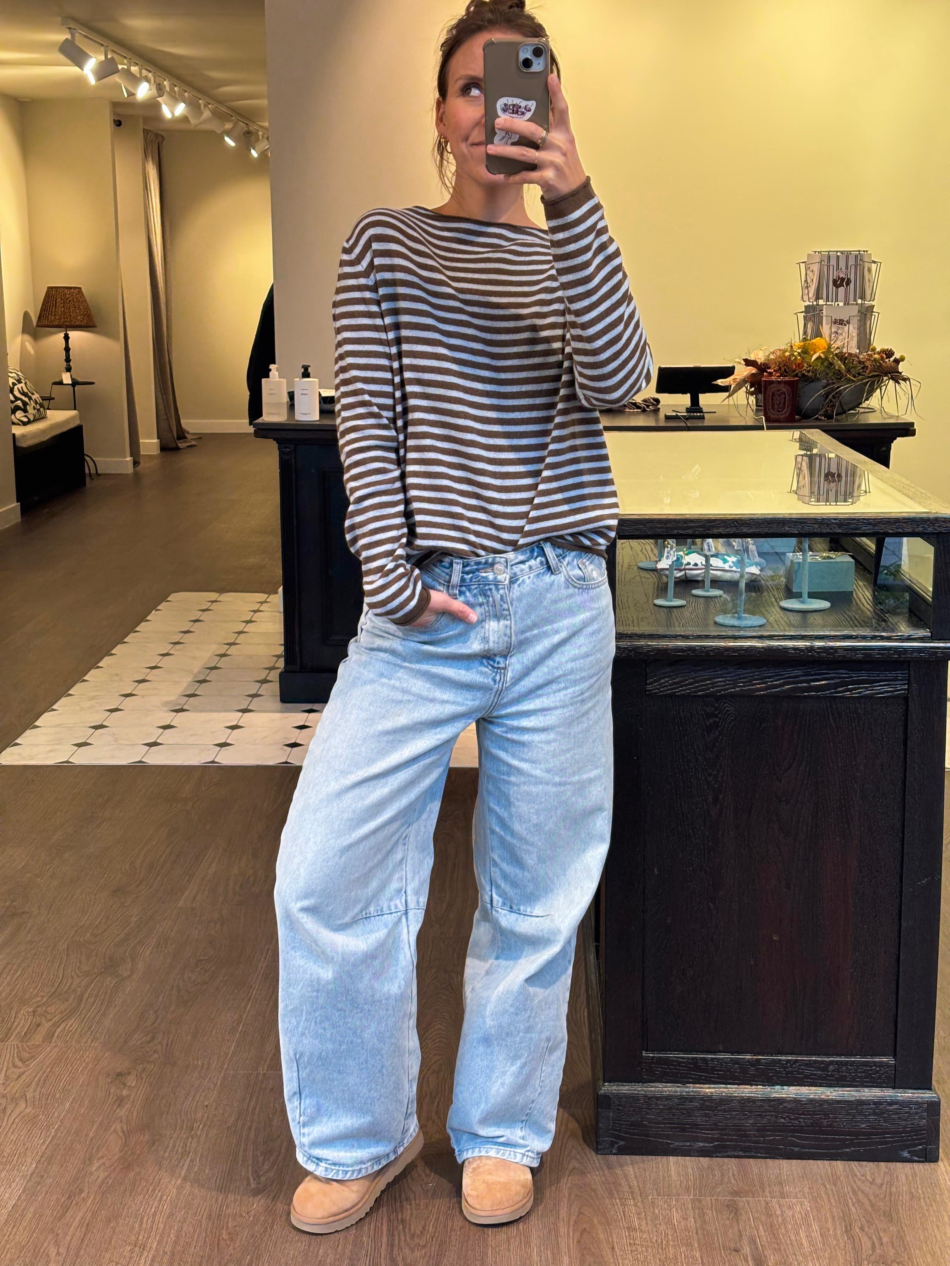 CASHMERE WOOLMIX KNIT STRIPED CHOCO/BLUE