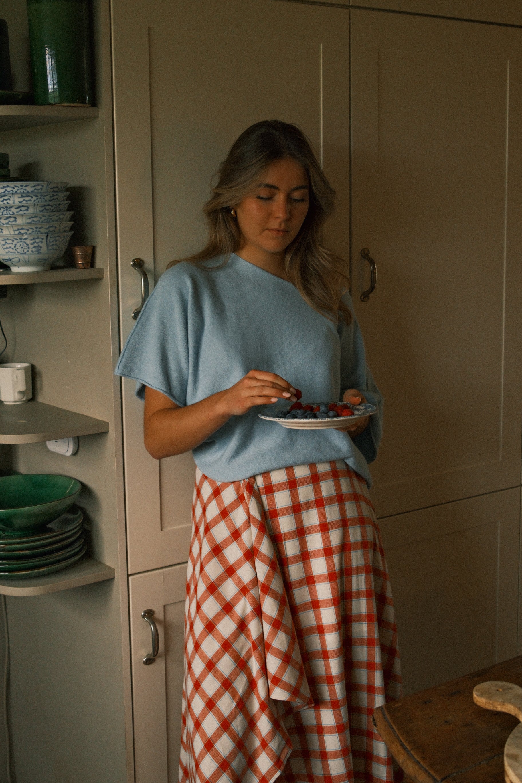 CHECKED COTTON SKIRT RED