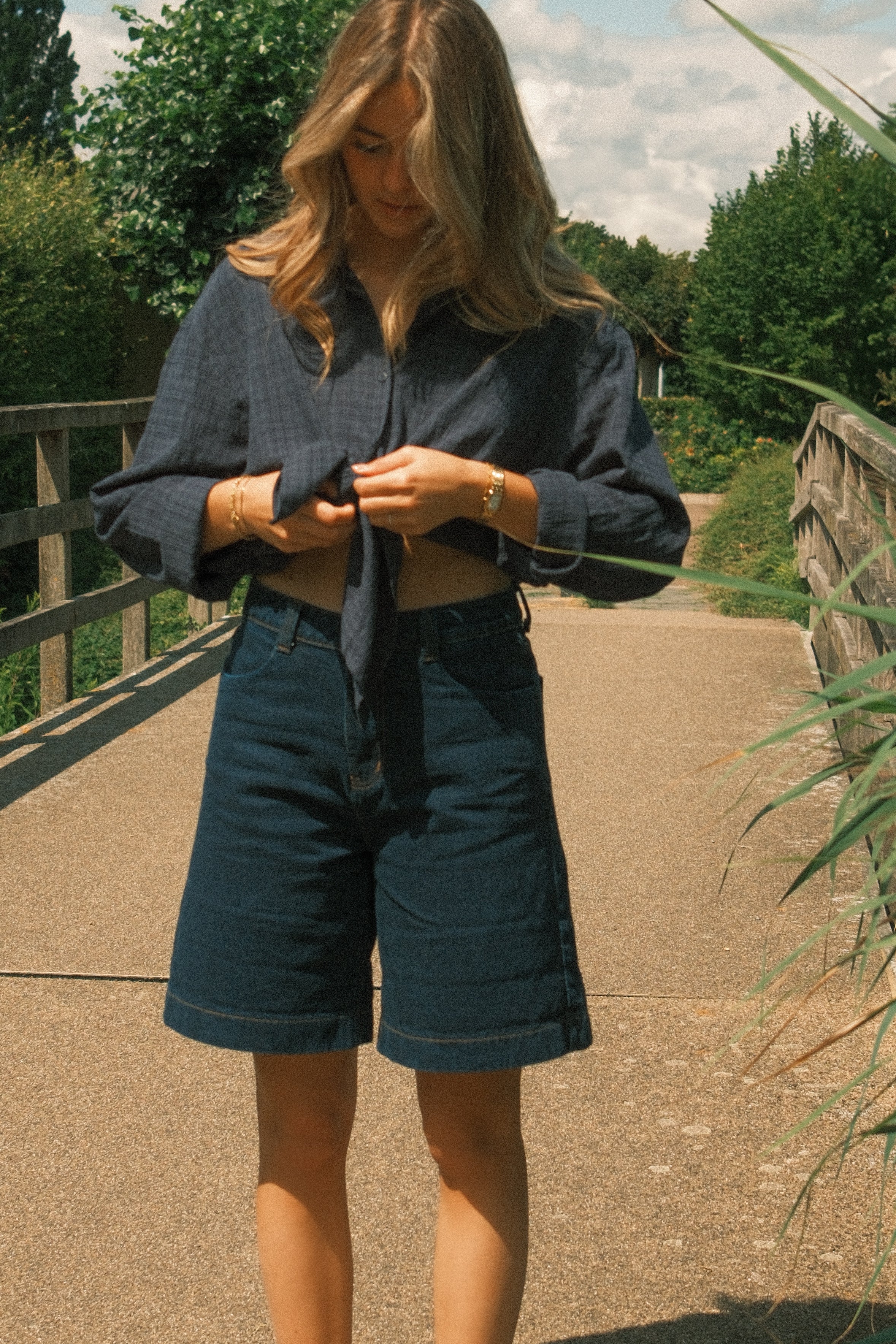JOHNNY BLOCKED BLOUSE NAVY