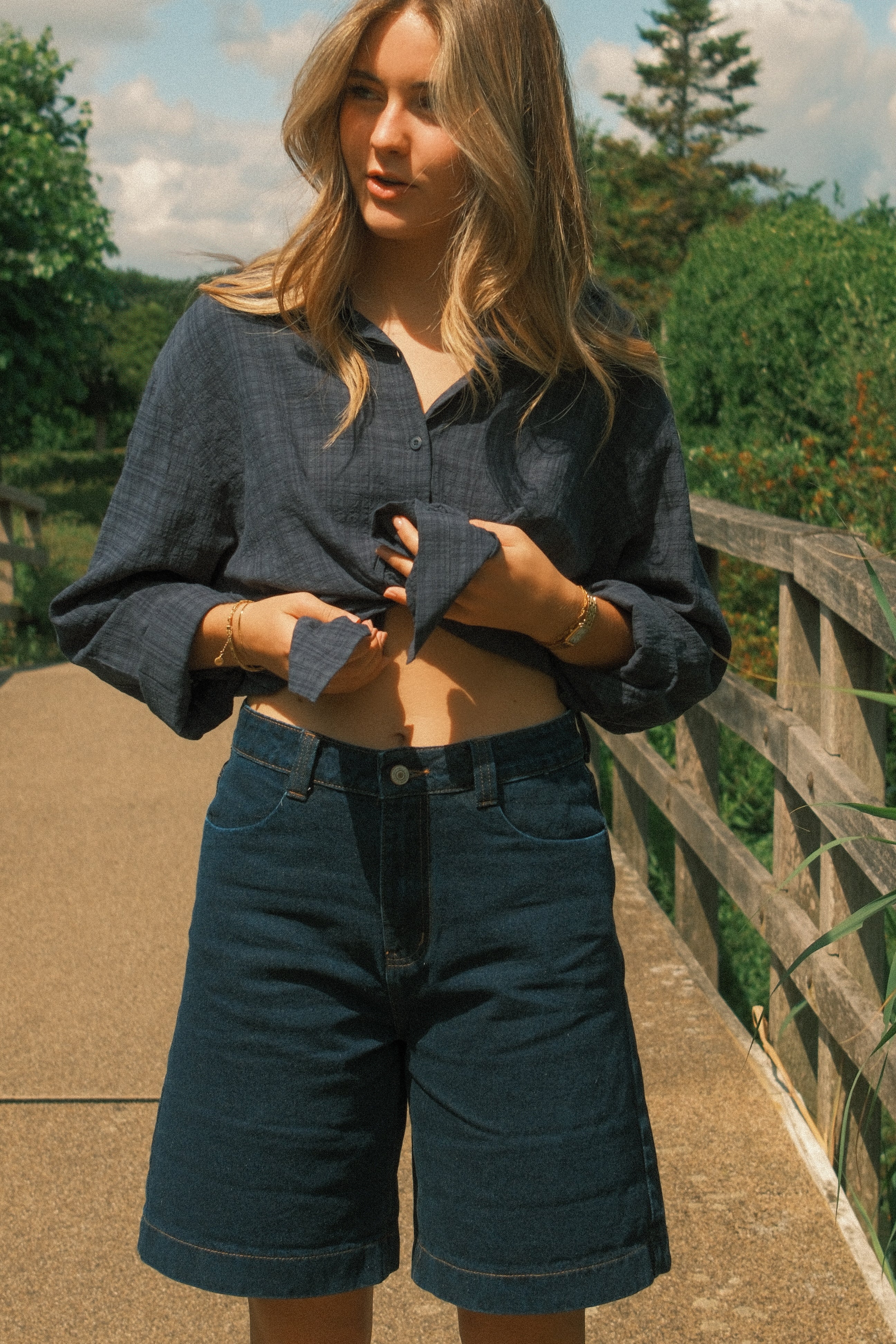 JOHNNY BLOCKED BLOUSE NAVY