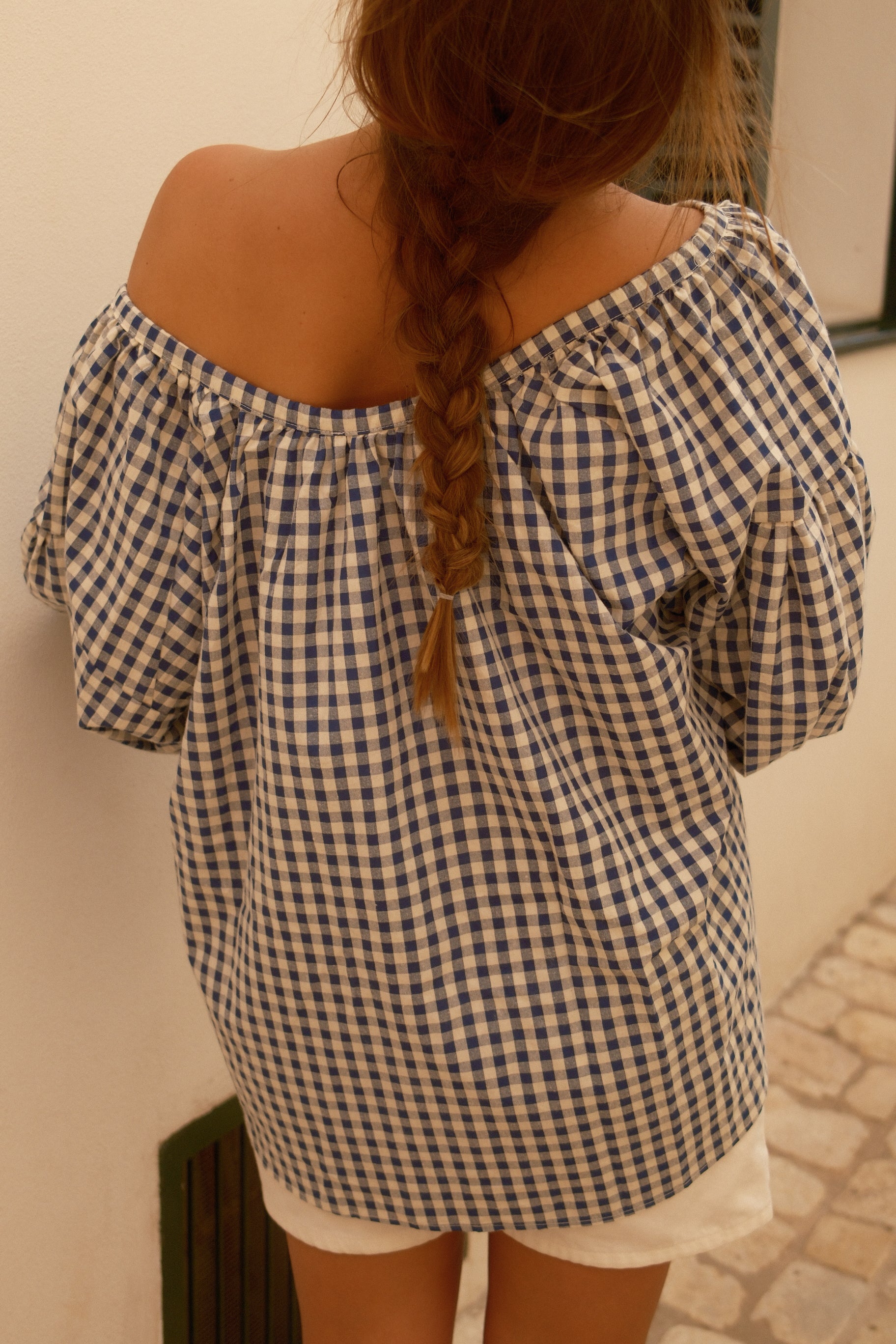 CHECKED LIVIA BLOUSE NAVY/WHITE