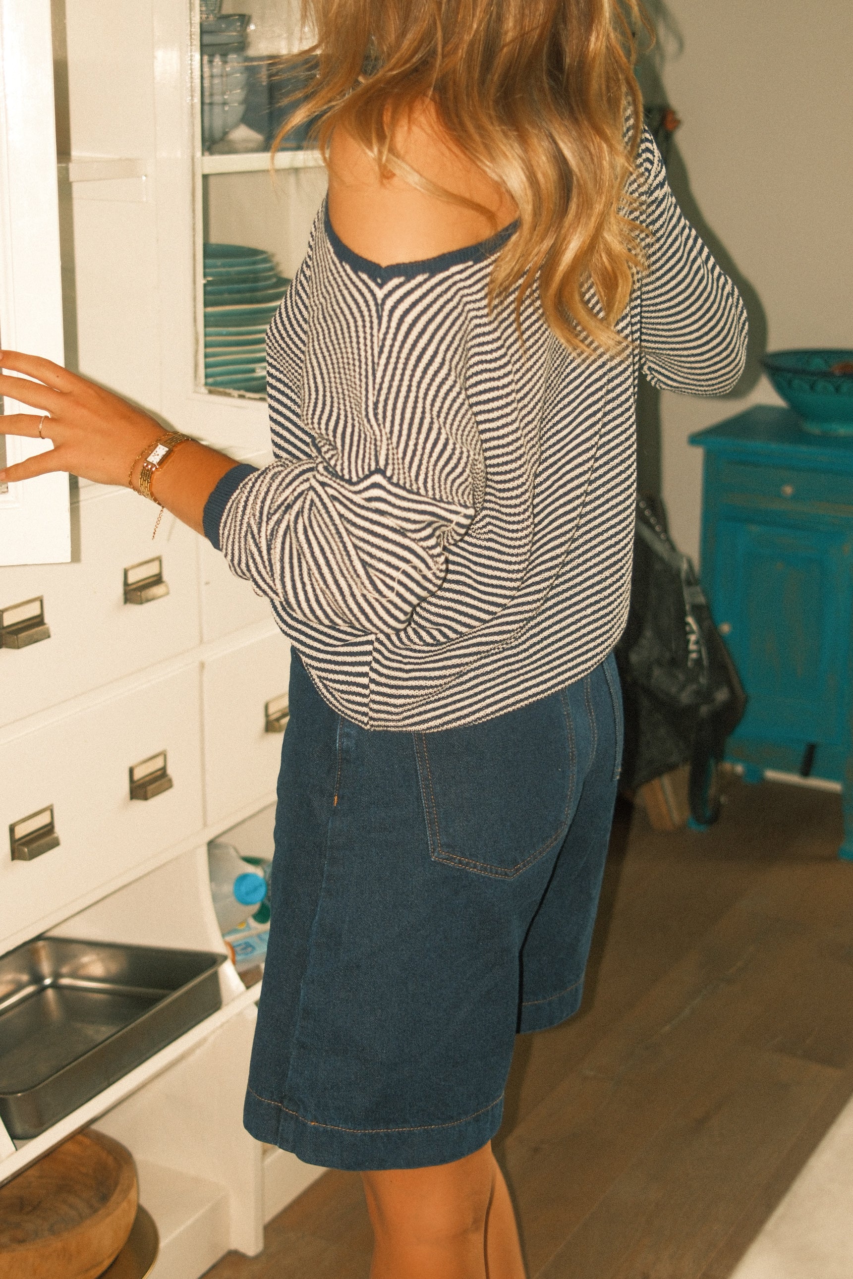 ANDIE OFF-SHOULDER KNIT STRIPED NAVY