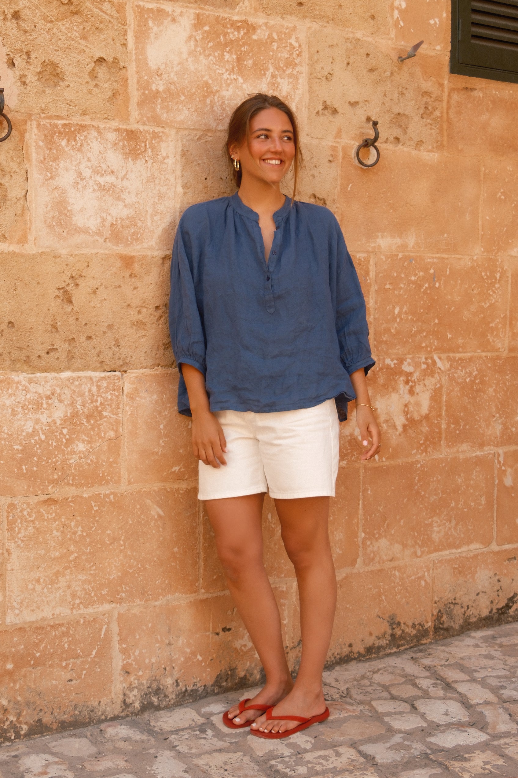 100% LINNEN VENICE BLOUSE NAVY