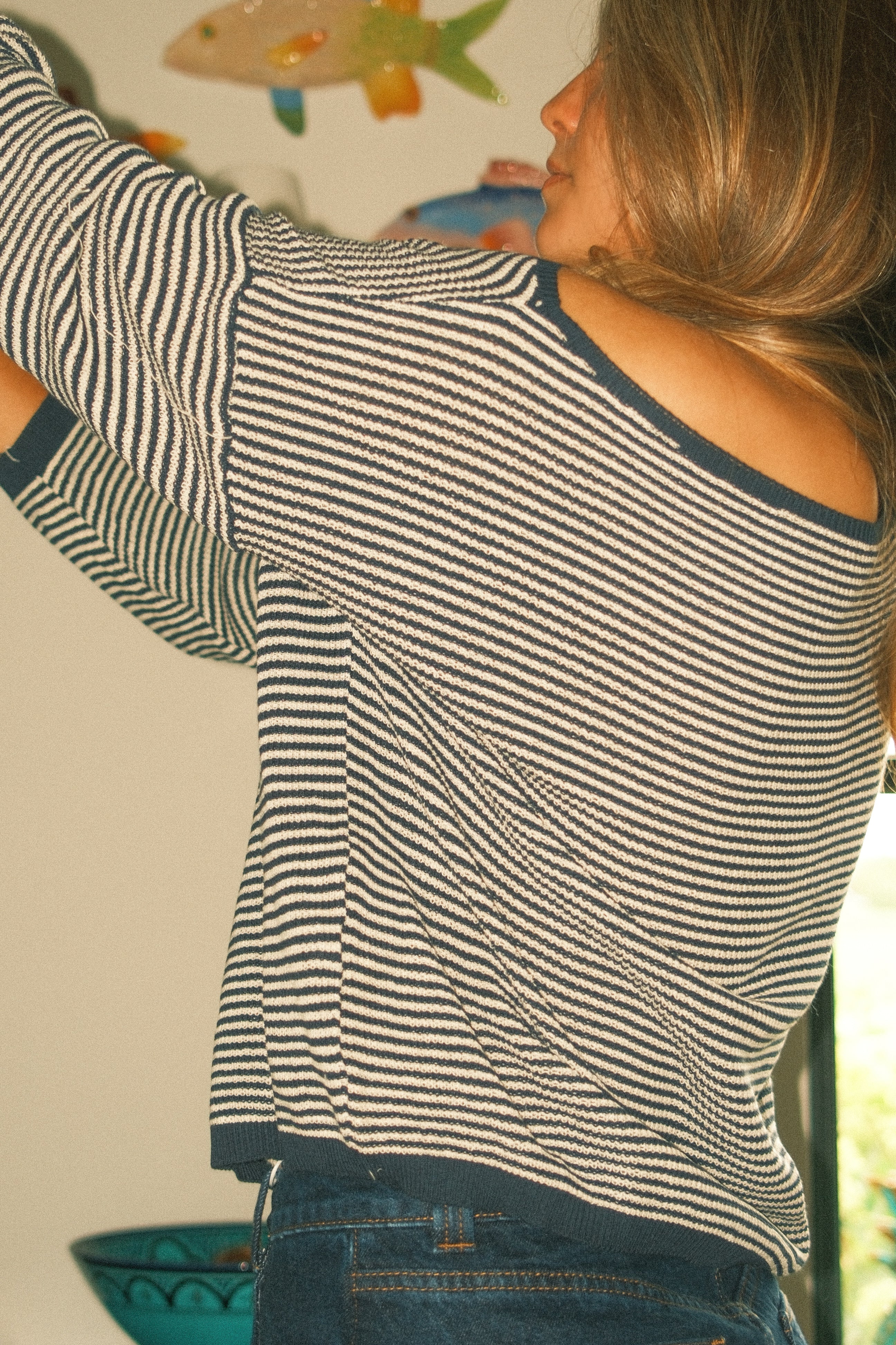 ANDIE OFF-SHOULDER KNIT STRIPED NAVY