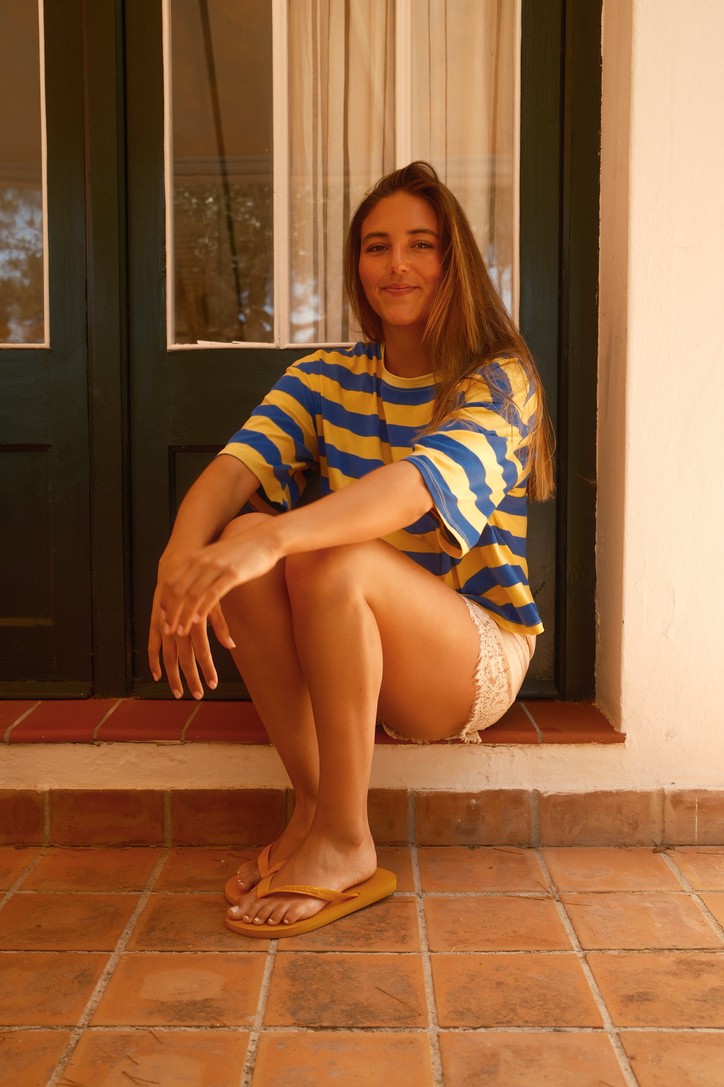 STRIPED COTTON MILEY TEE YELLOW/BLUE