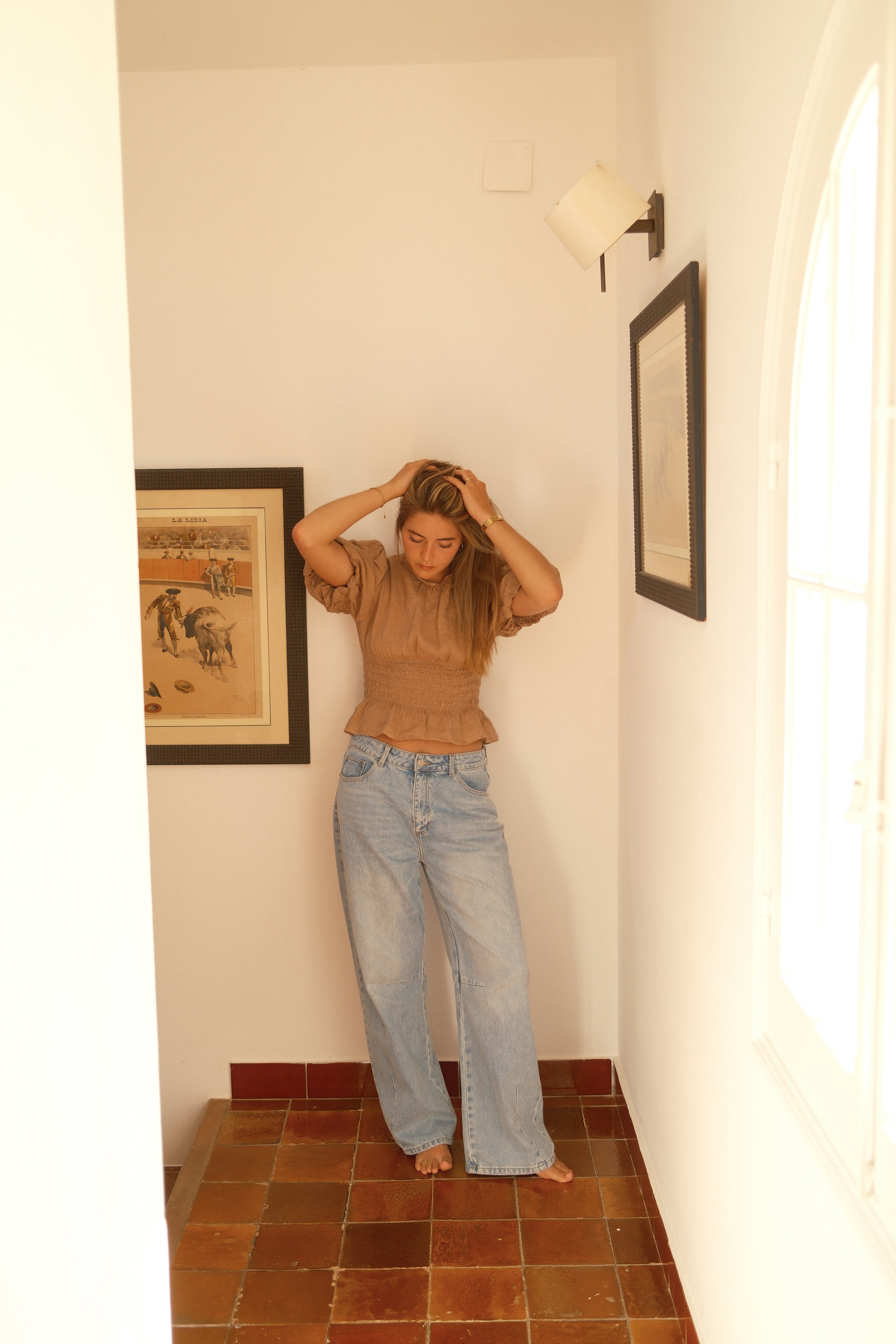 100% LINNEN TAILORED TOP TAUPE