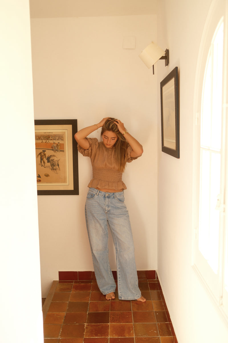 100% LINNEN TAILORED TOP TAUPE