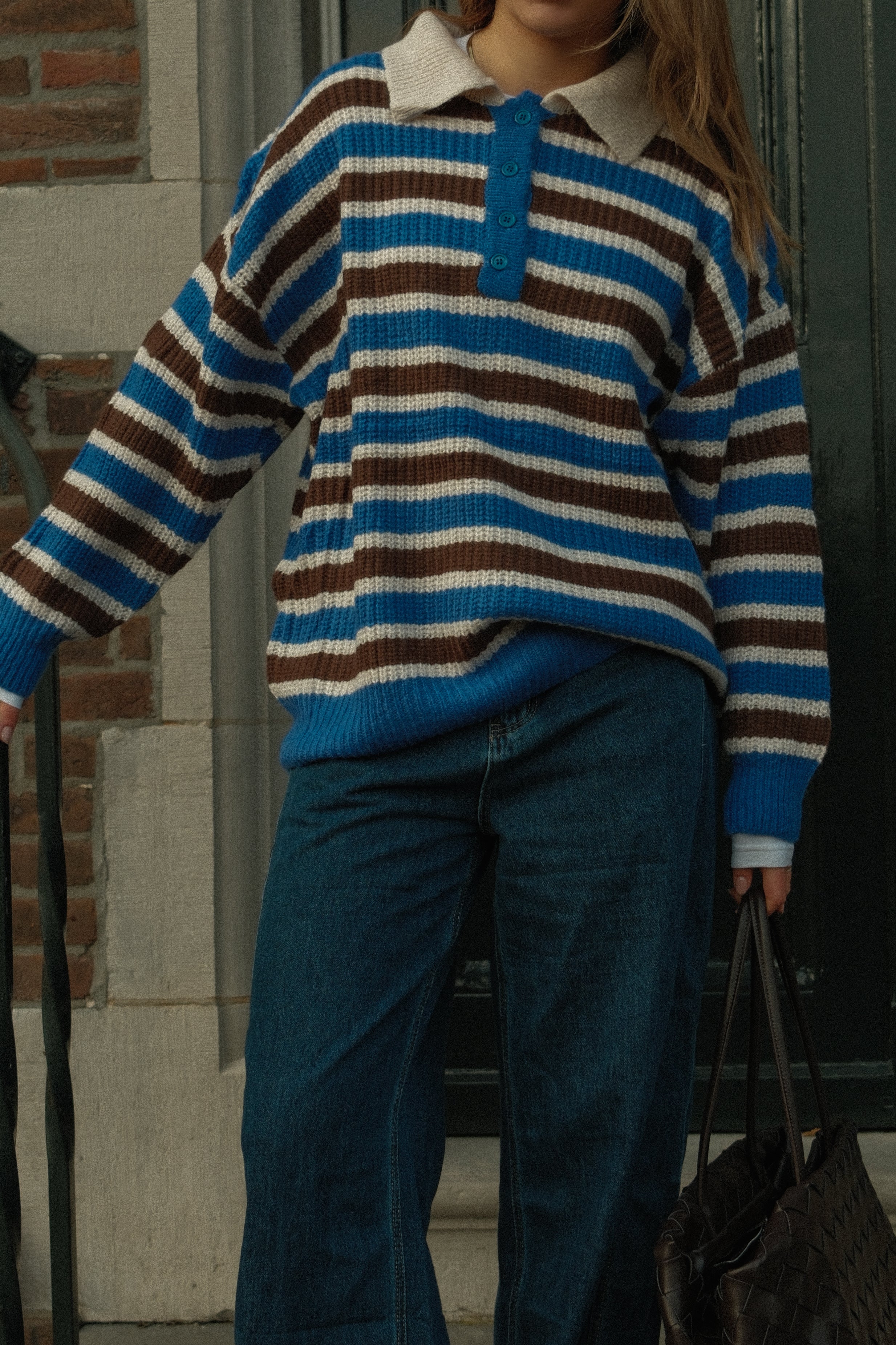 POLOKNIT STRIPED BLUE/CHOCO