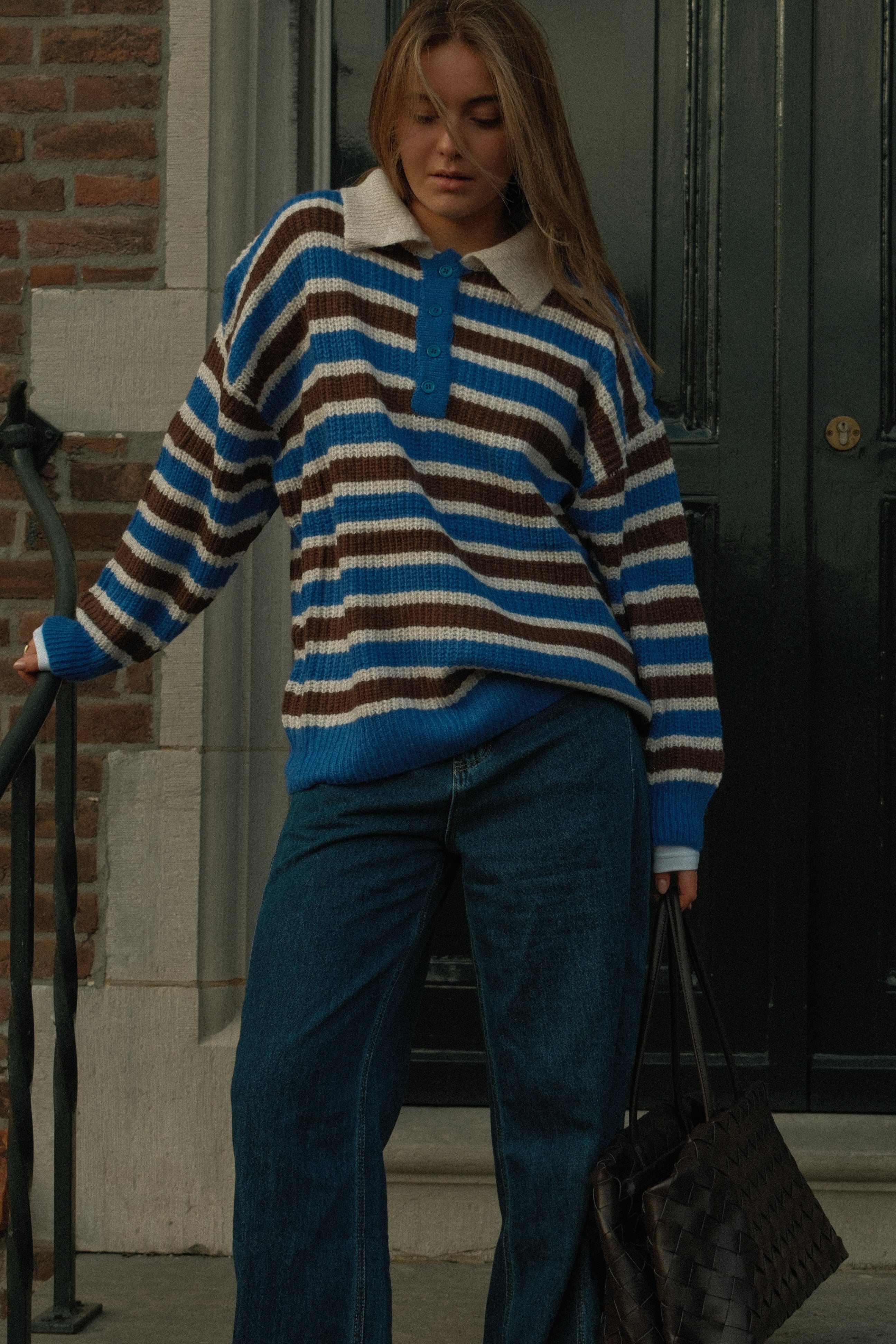 POLOKNIT STRIPED BLUE/CHOCO