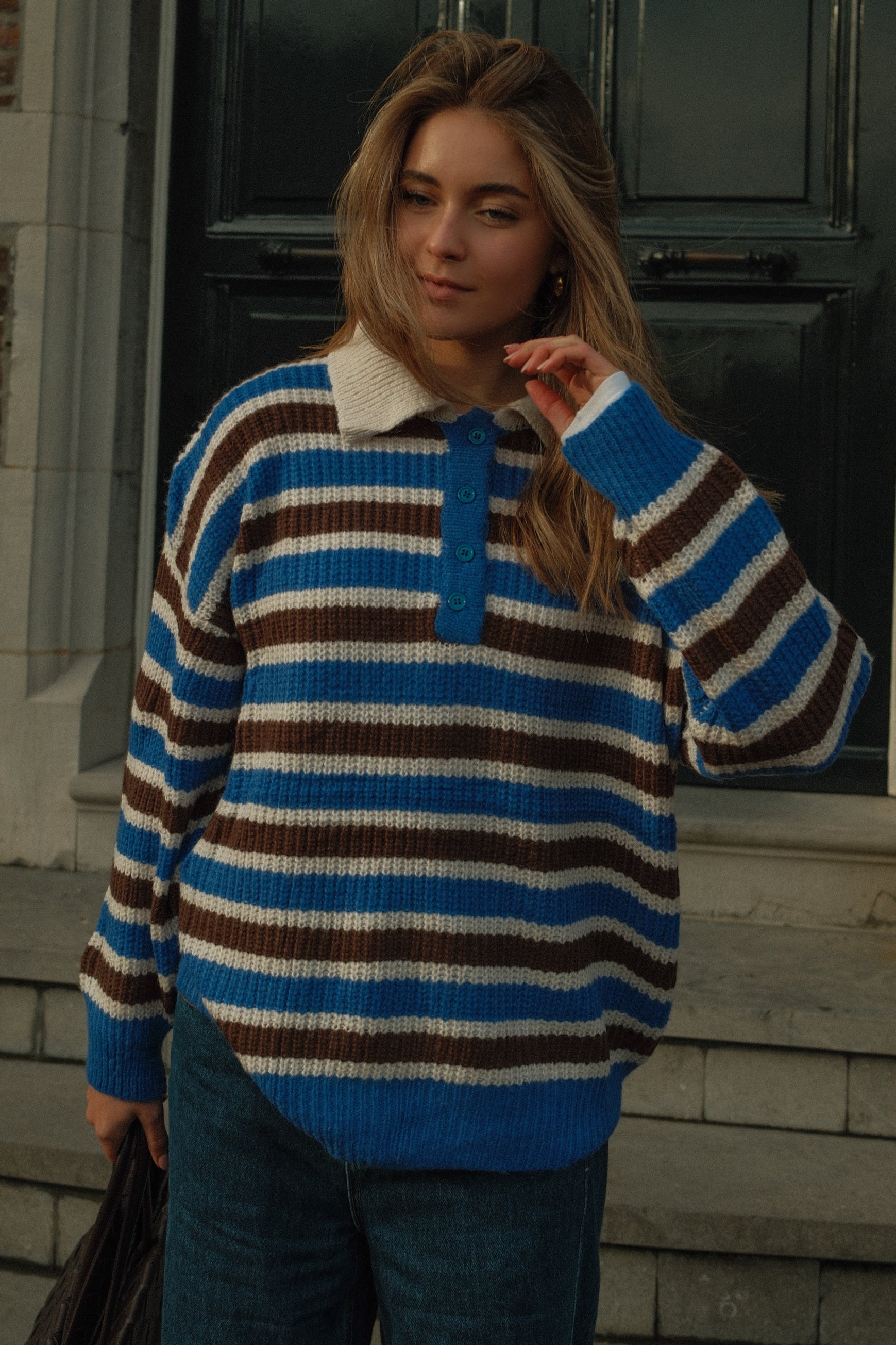 POLOKNIT STRIPED BLUE/CHOCO
