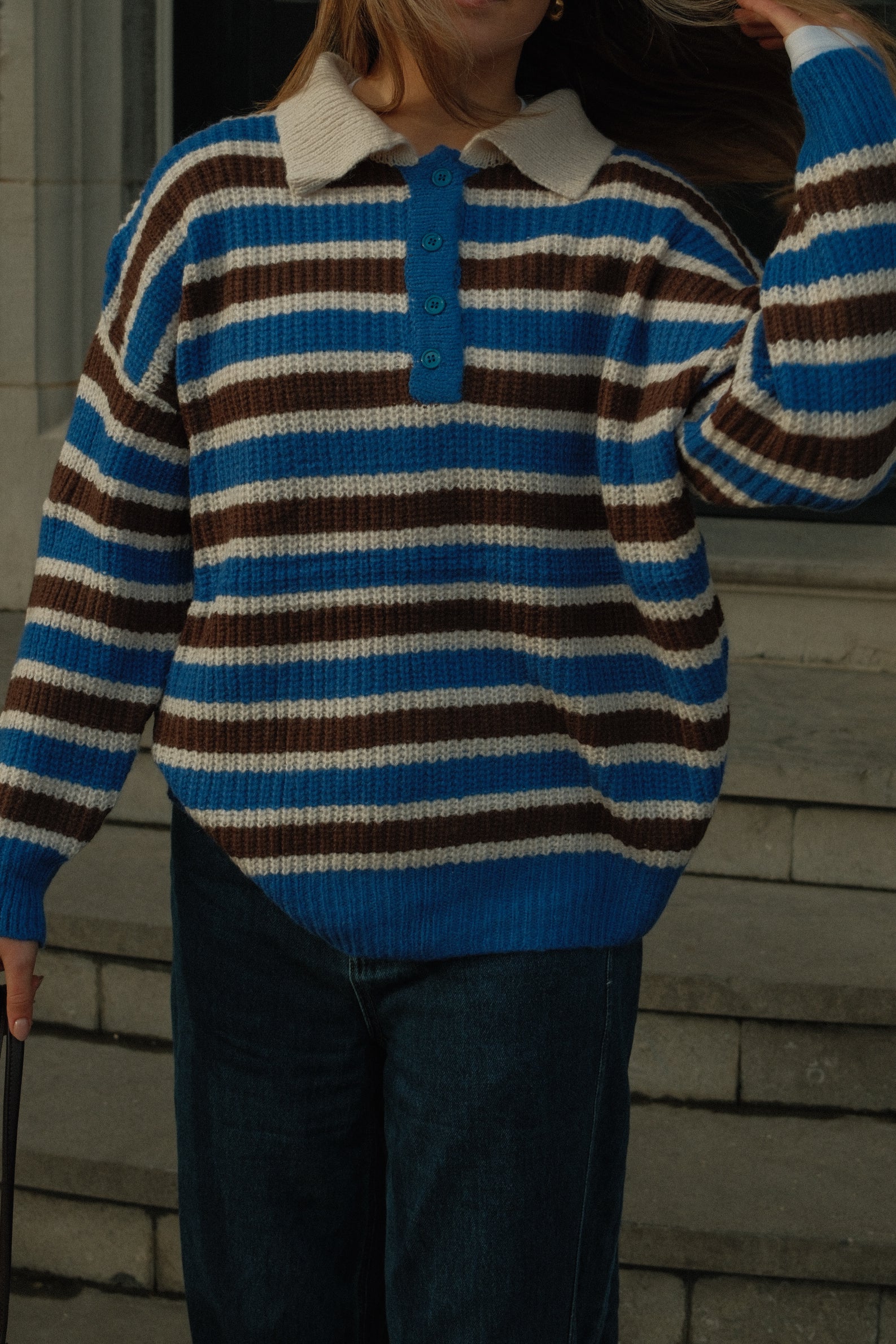 POLOKNIT STRIPED BLUE/CHOCO