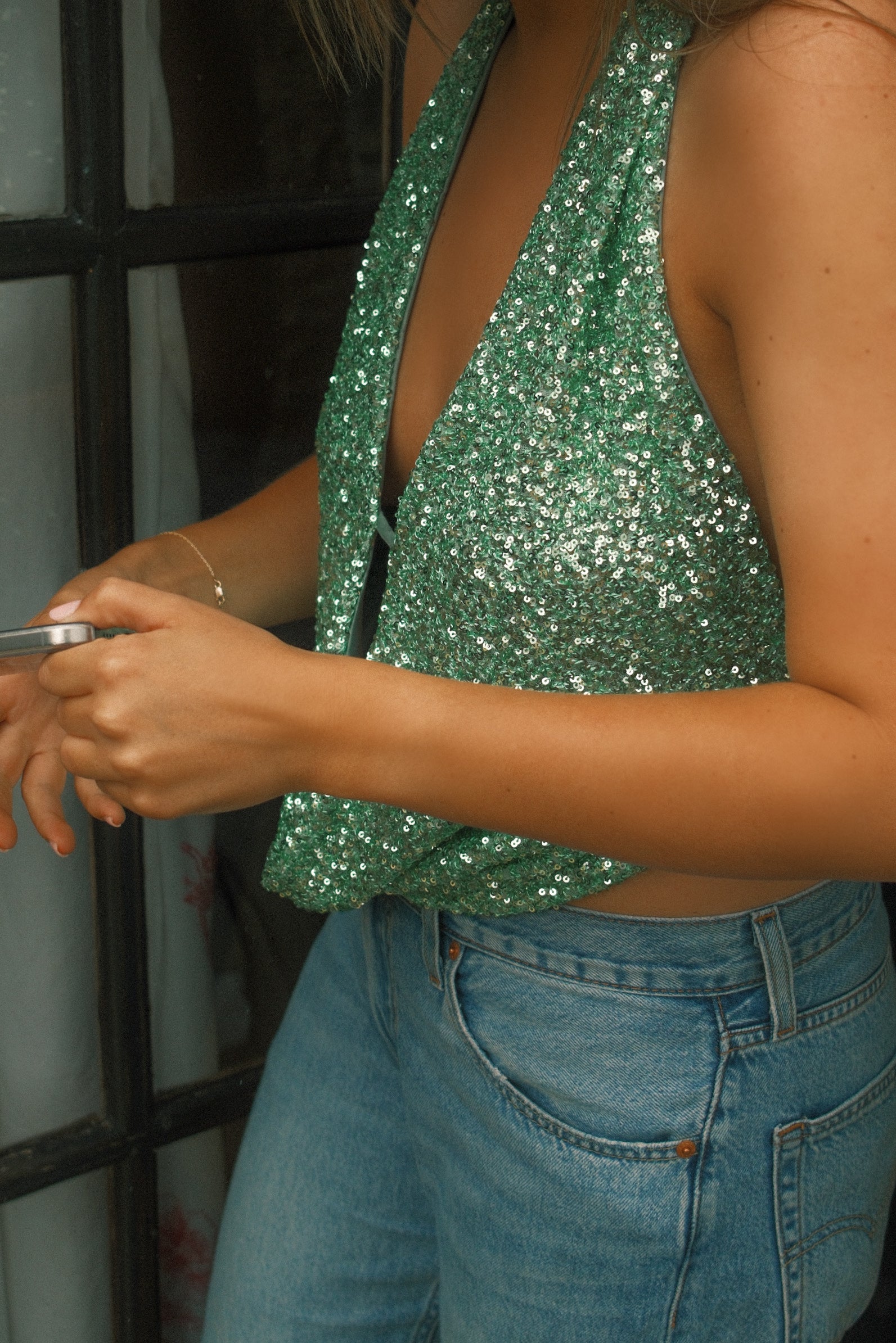 CHARLIE GLITTER TOP GREEN