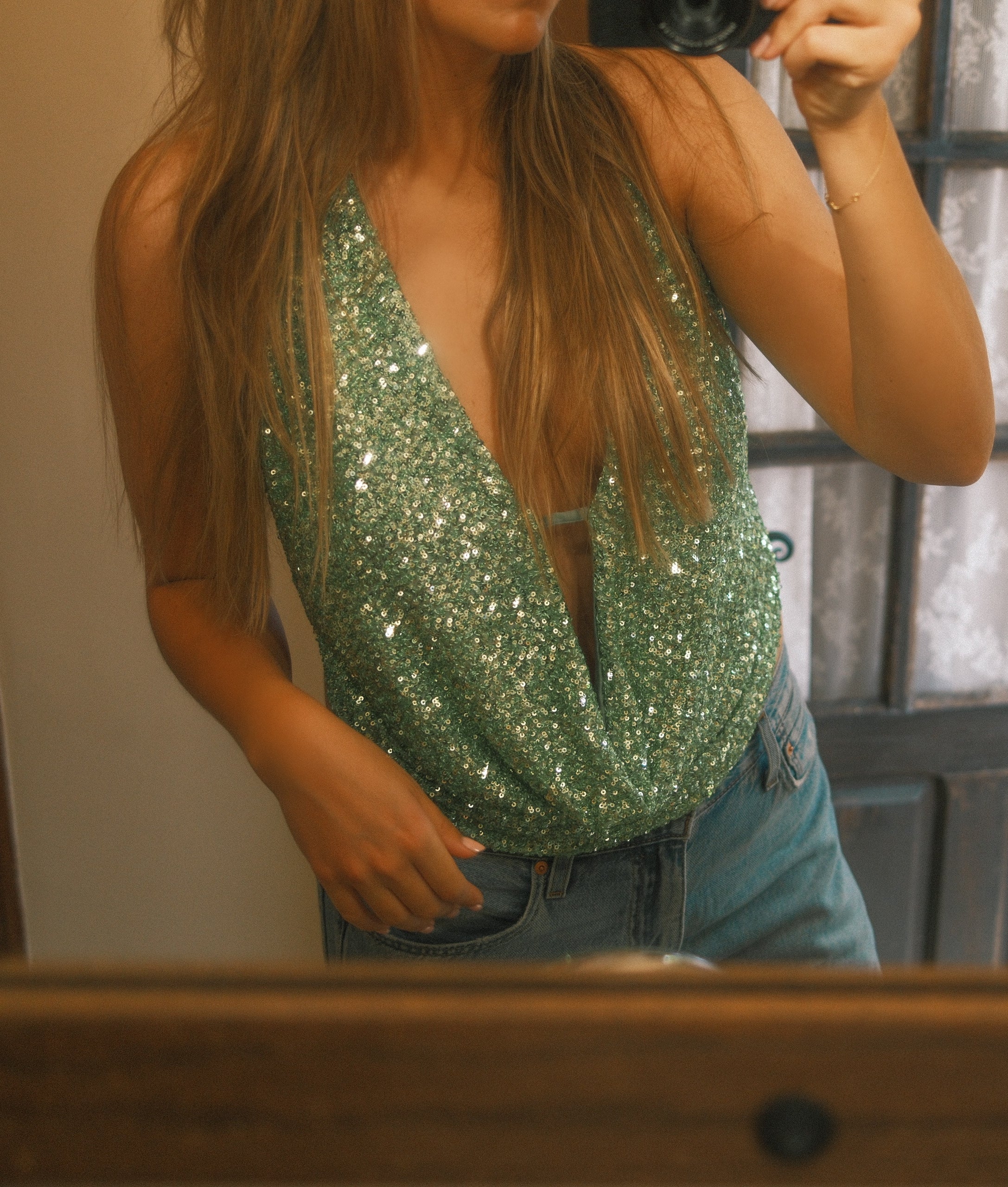 CHARLIE GLITTER TOP GREEN