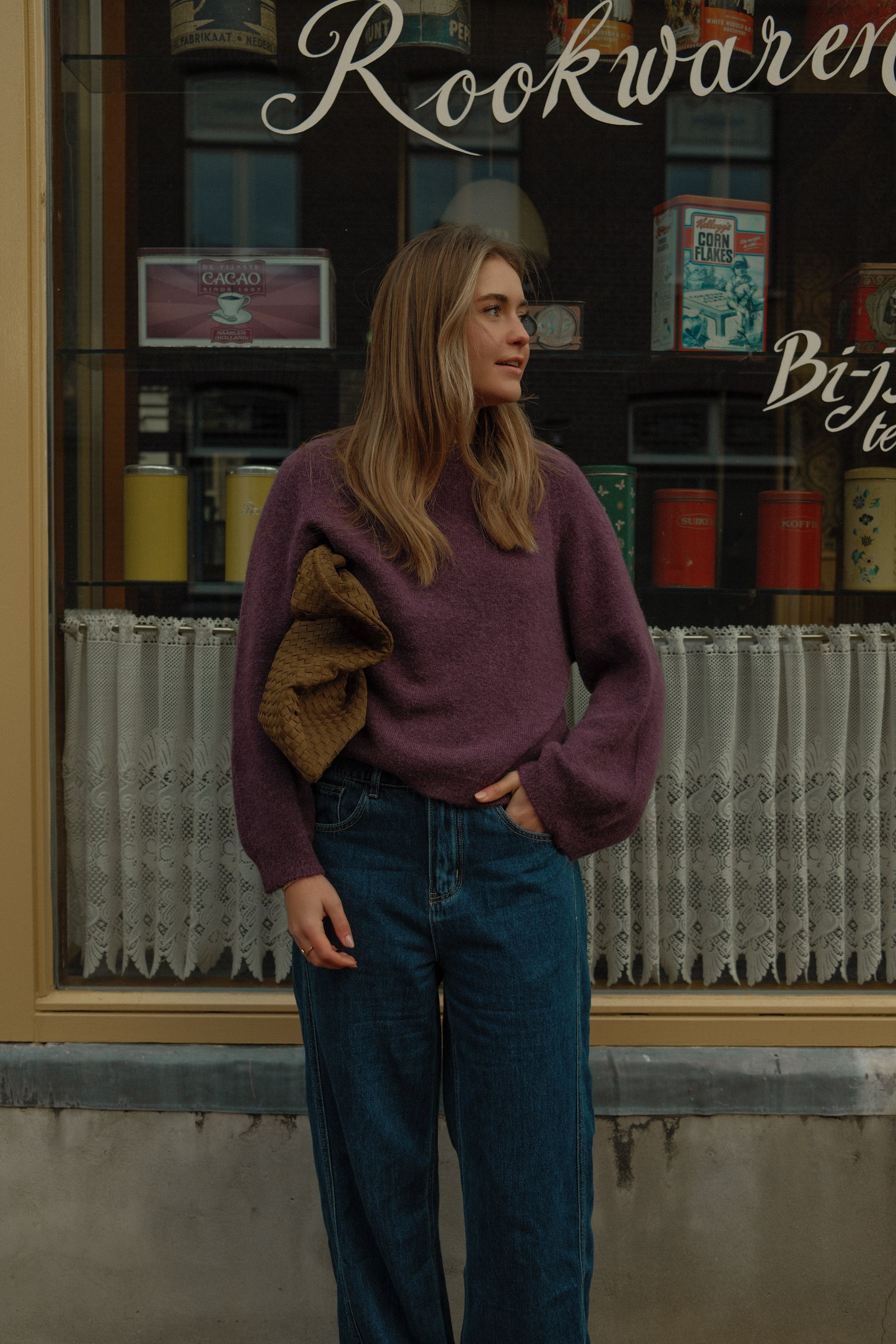 WIDE SLEEVE SARAH KNIT AUBERGINE