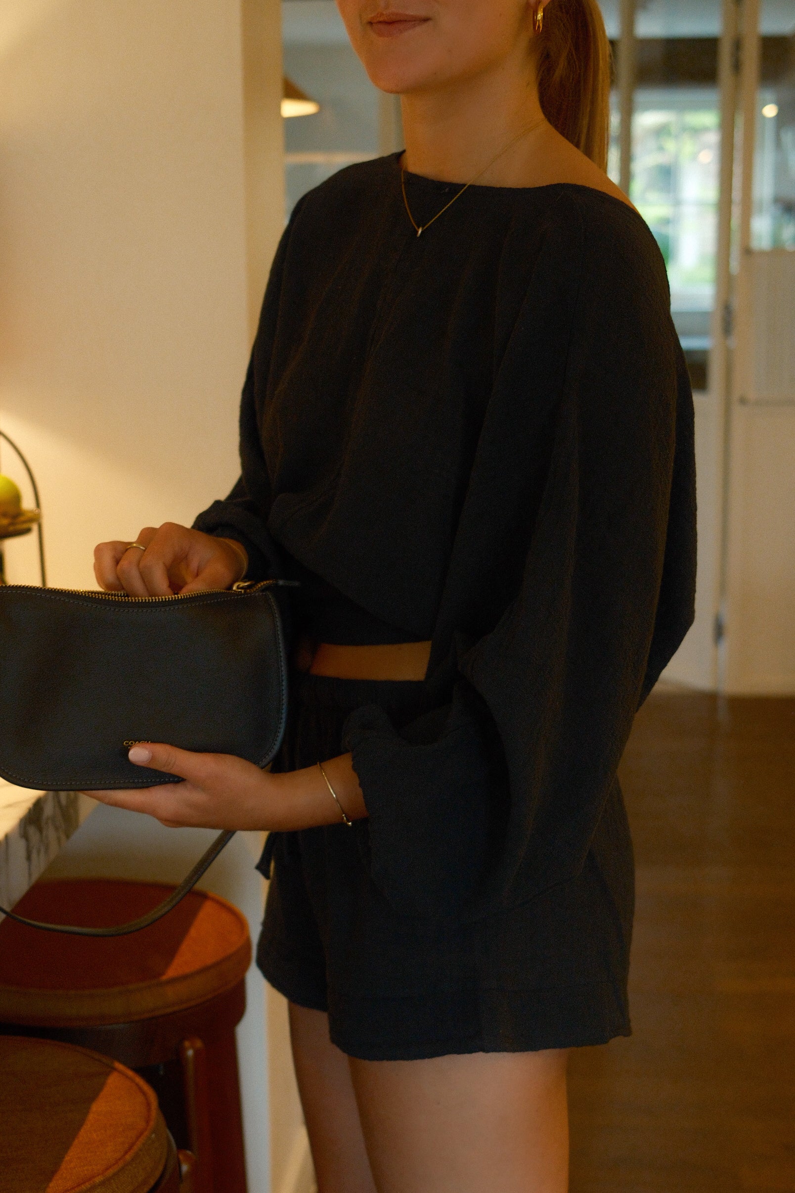 COTTON WRAP TOP BLACK