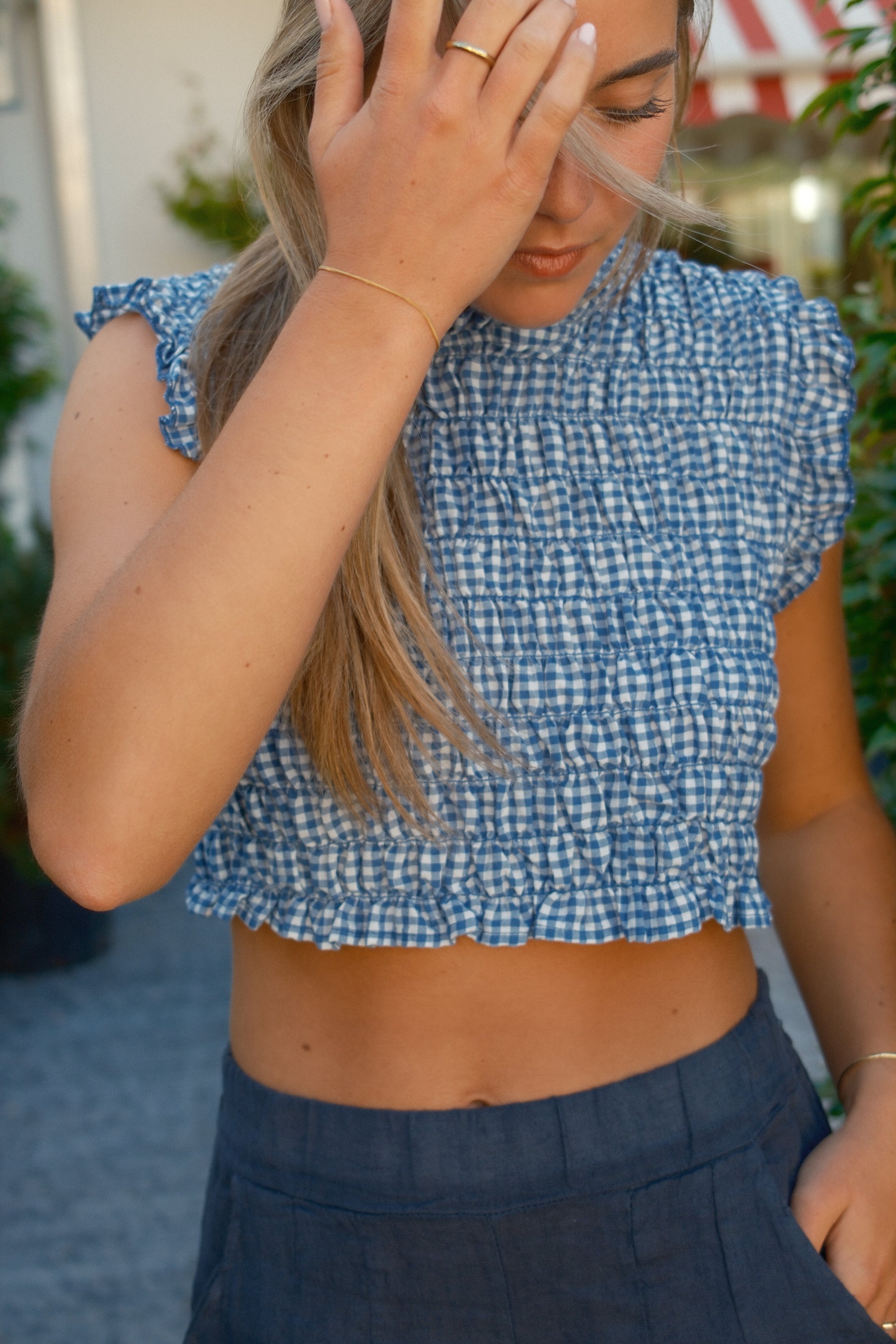 CHARLIE CHECKED TOP NAVY