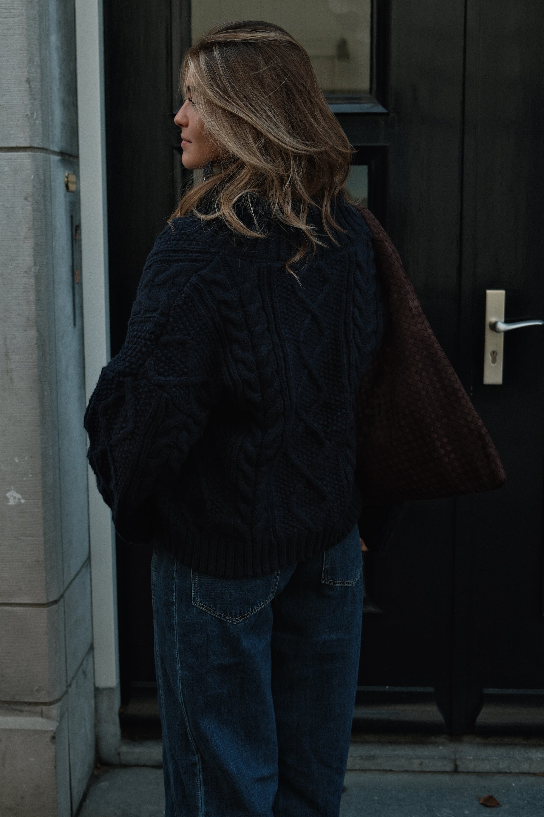 HERITAGE CABLE CARDIGAN NAVY