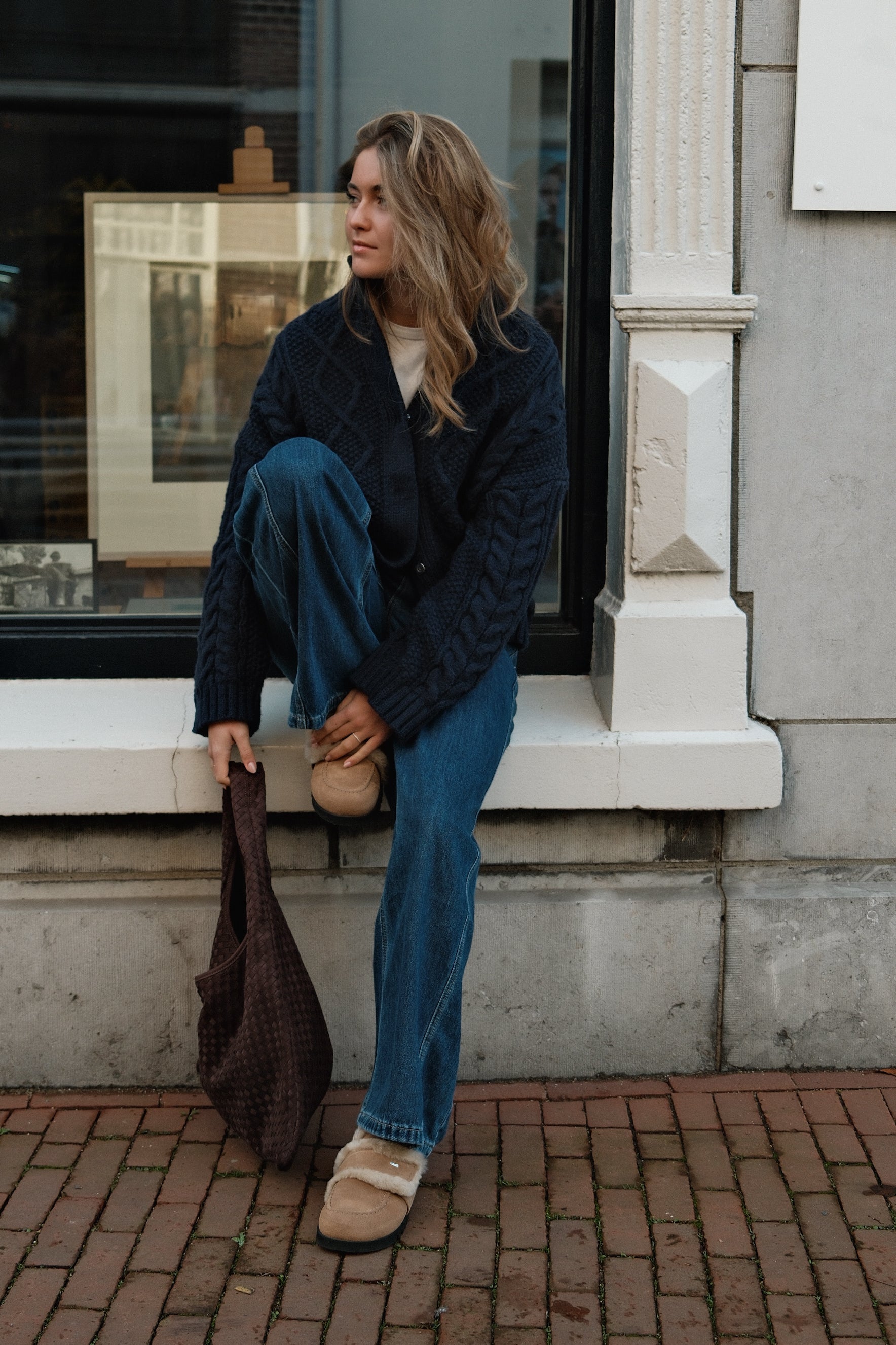 HERITAGE CABLE CARDIGAN NAVY