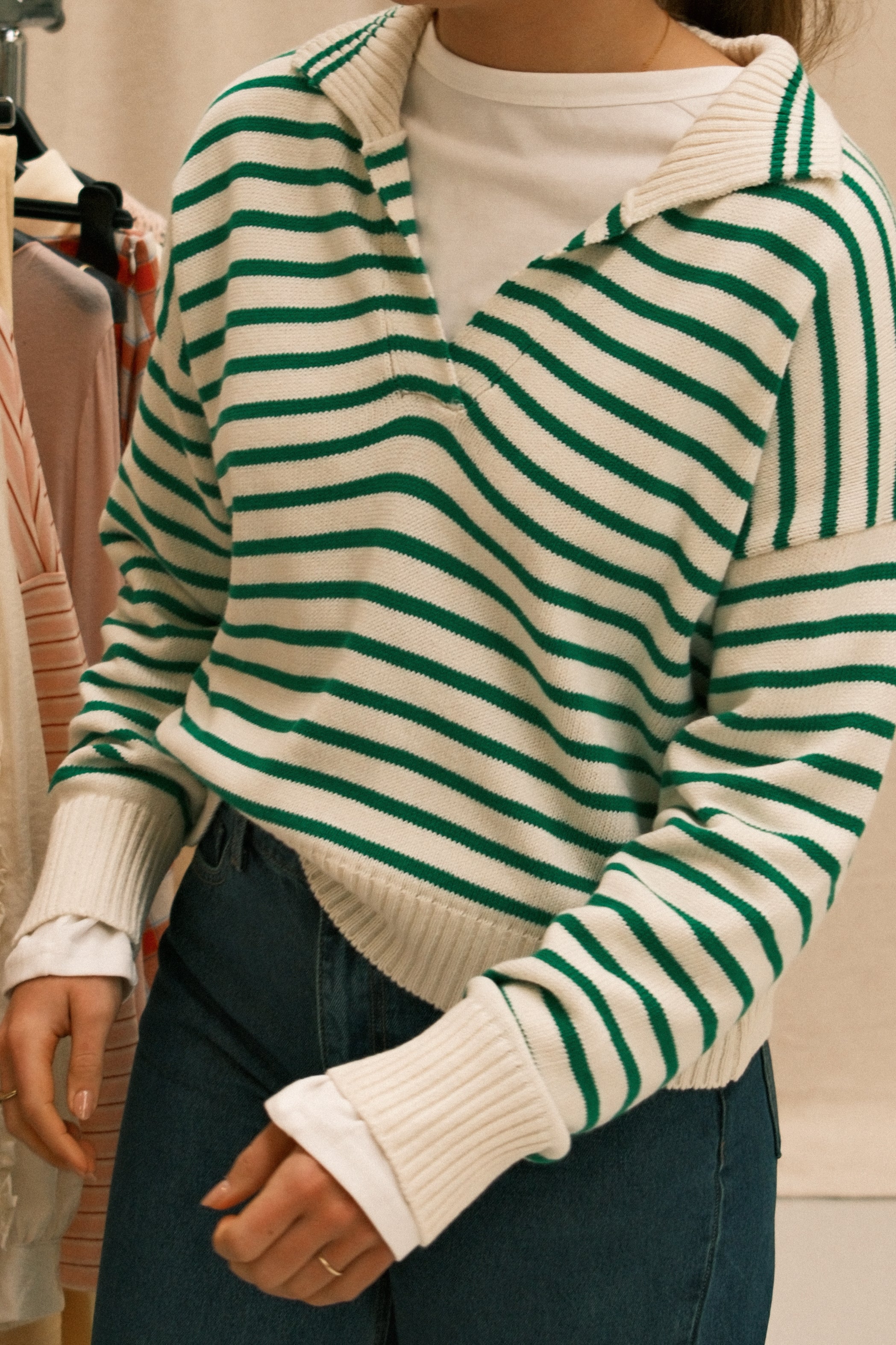 STRIPED COTTON POLO GREEN