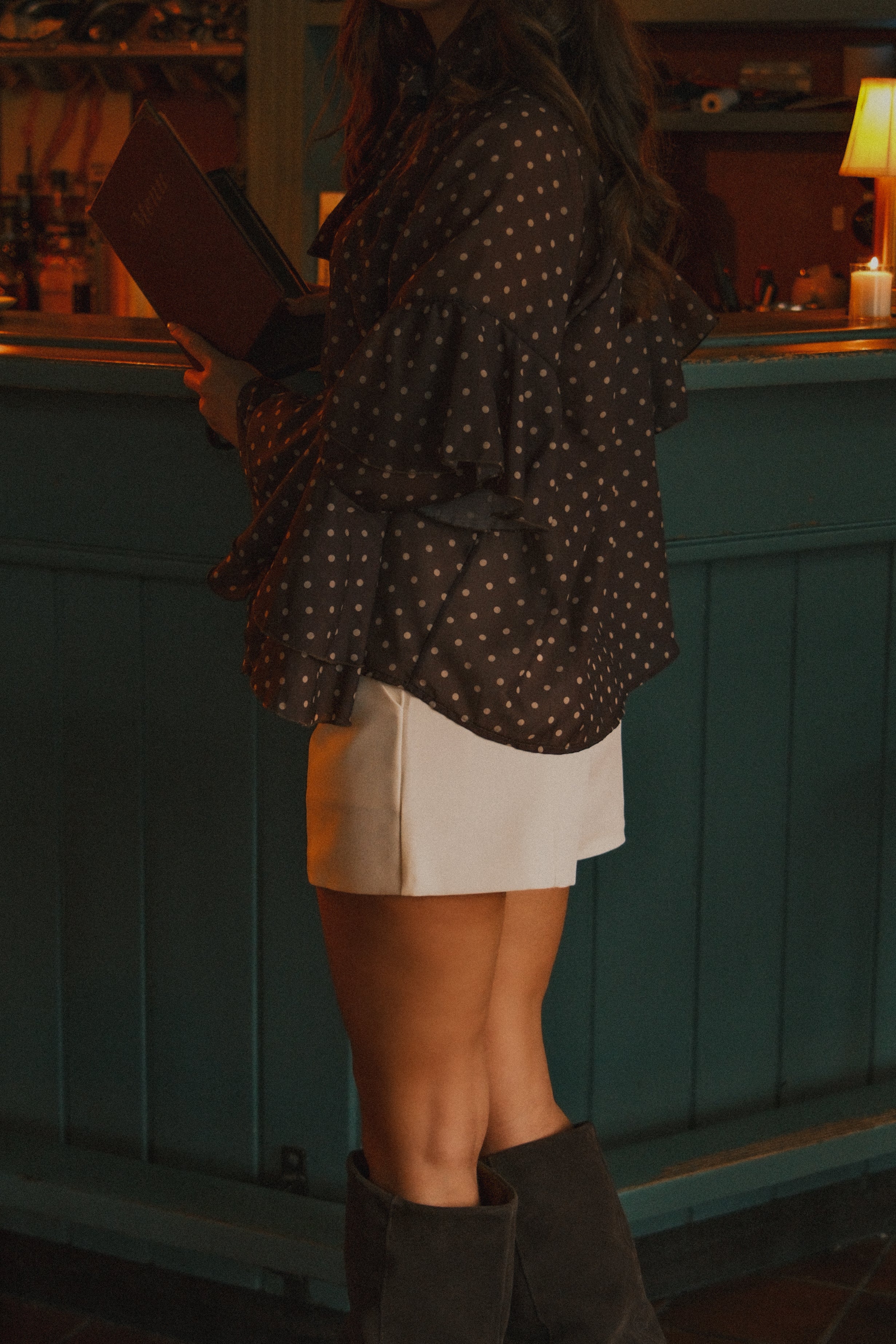 POLKADOT HOLIDAY BLOUSE CHOCO