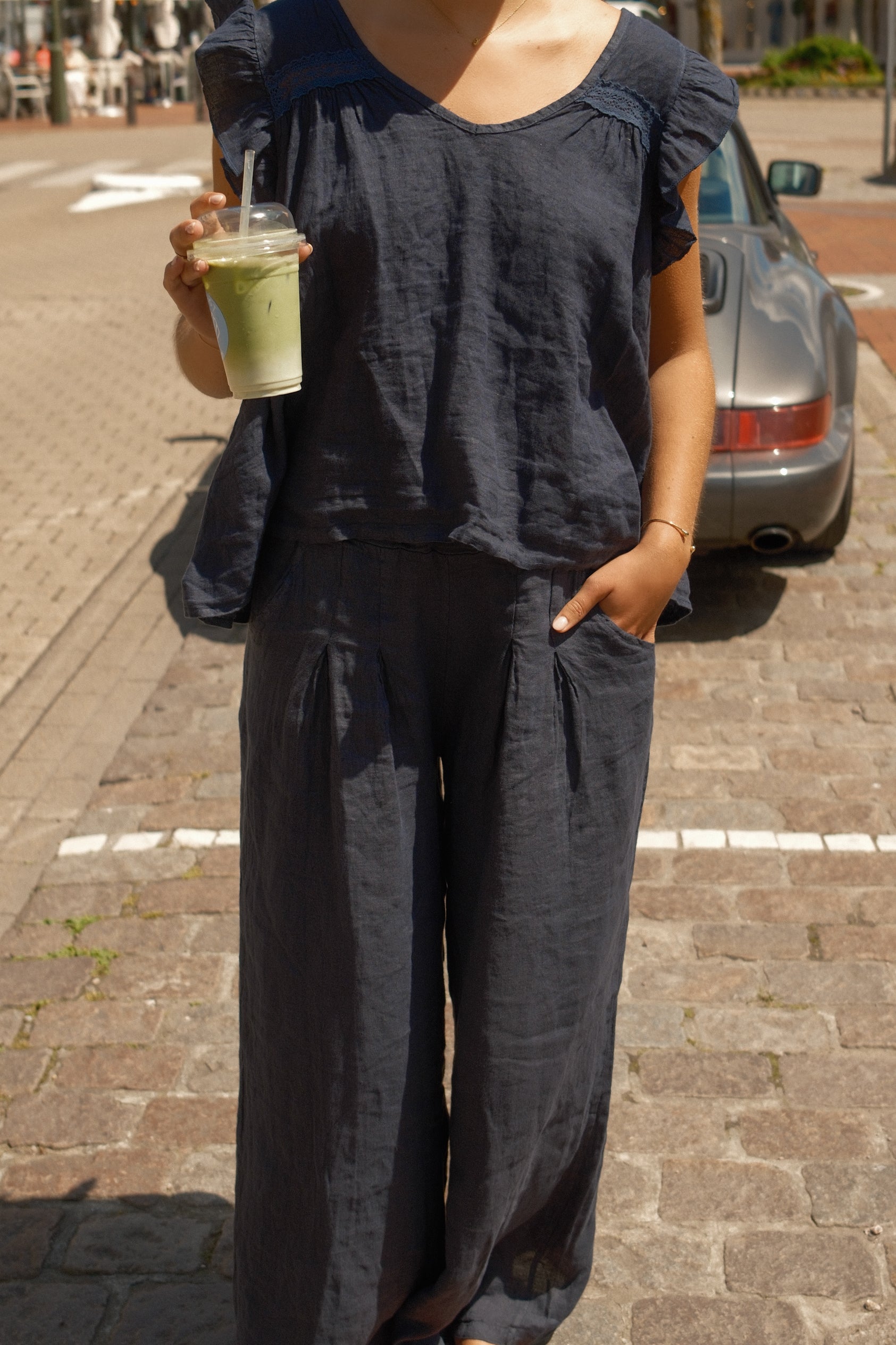 LINNEN JENNY TOP NAVY