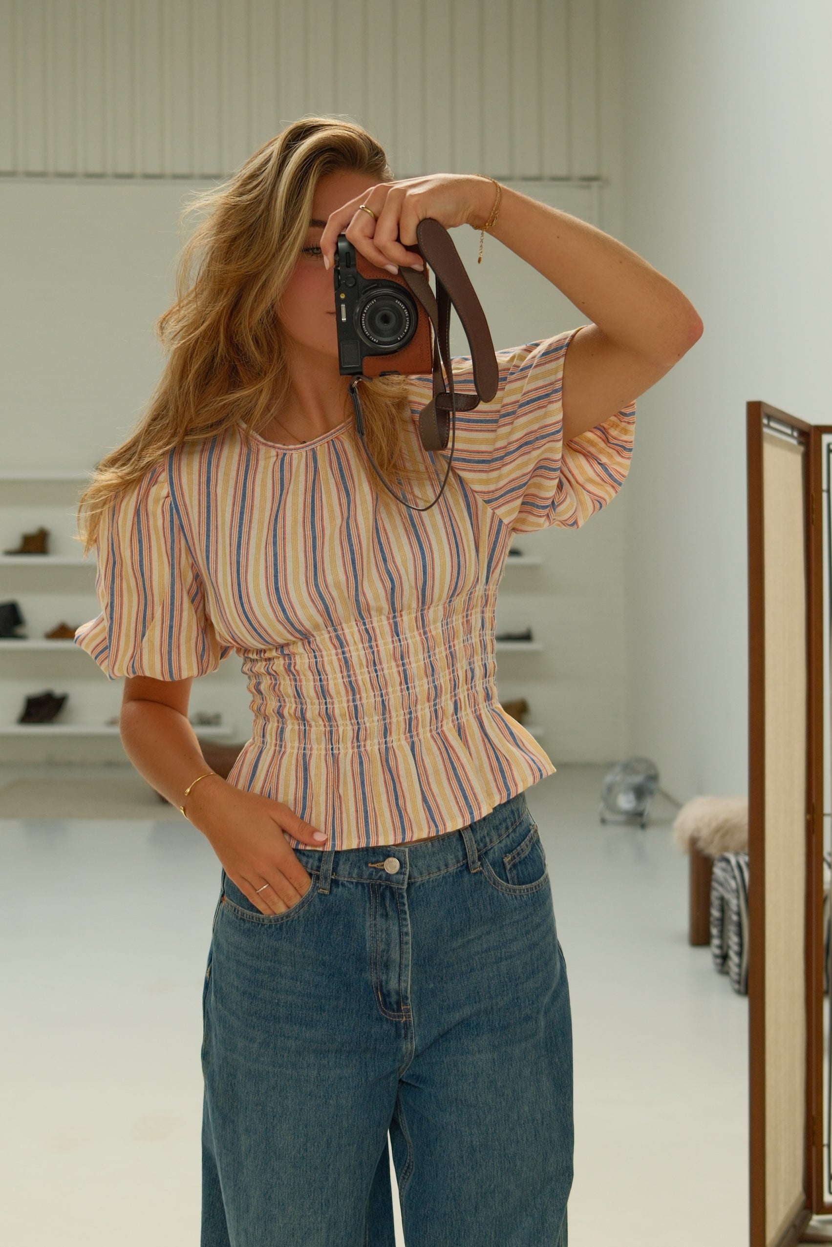 COTTON TAILORED TOP PINK/ORANGE/BLUE