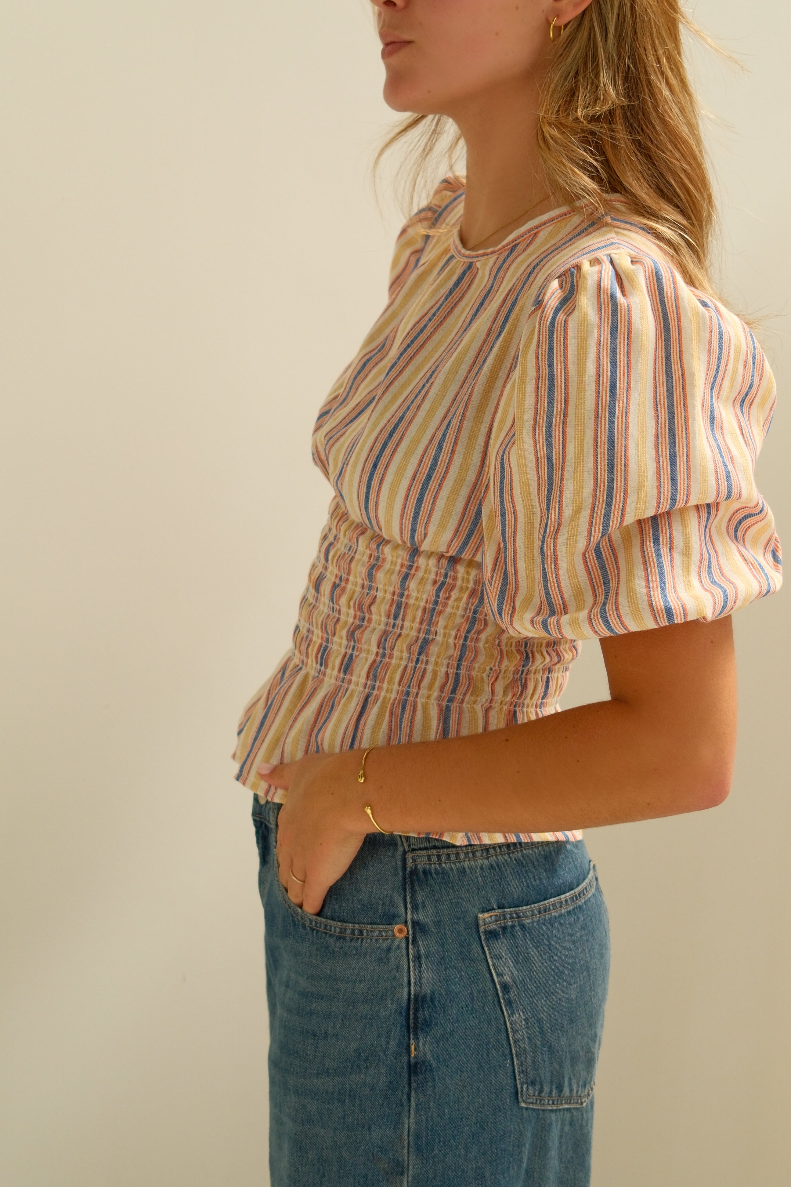 COTTON TAILORED TOP PINK/ORANGE/BLUE