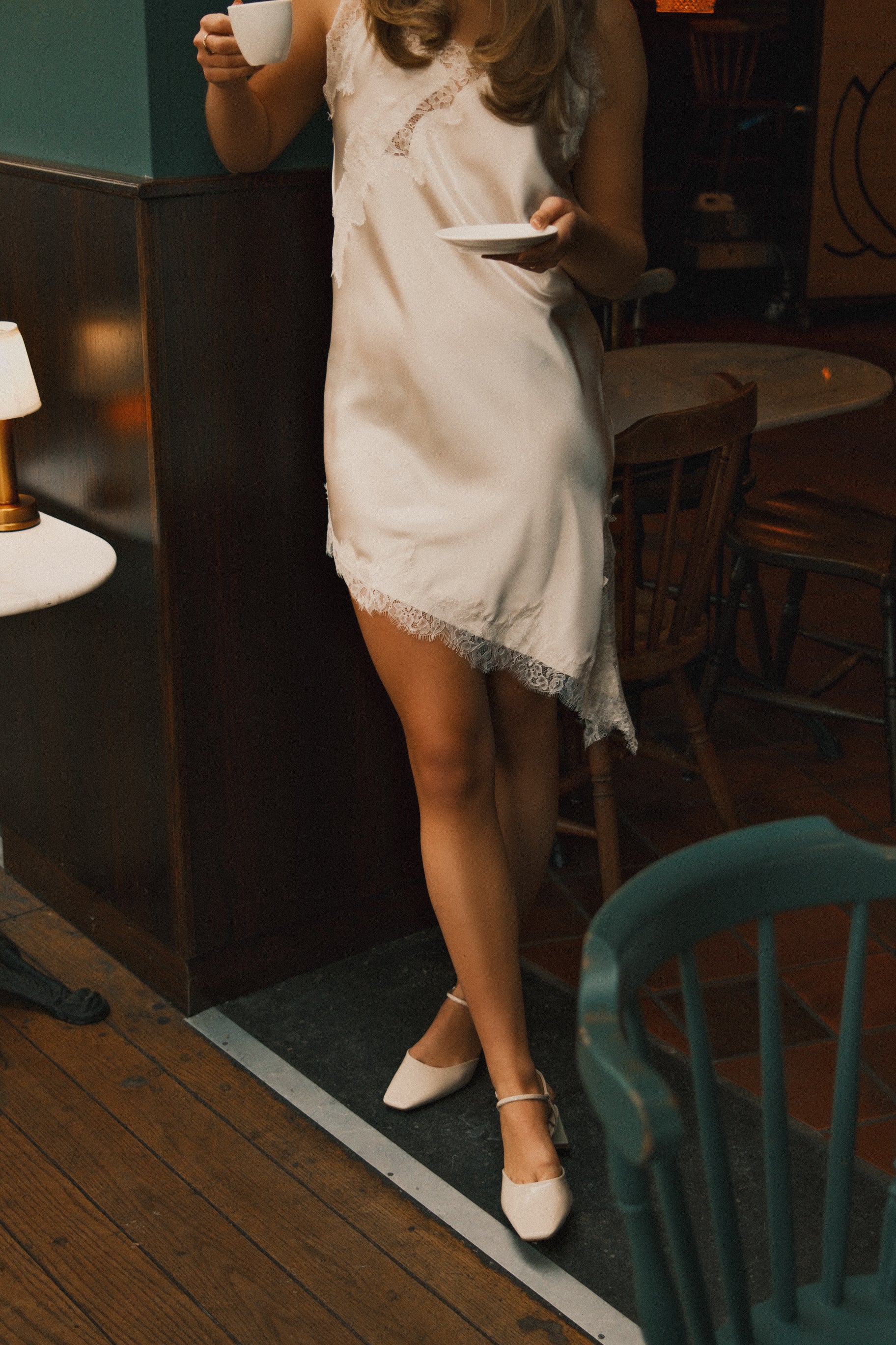 SATIN LACE DRESS ECRU