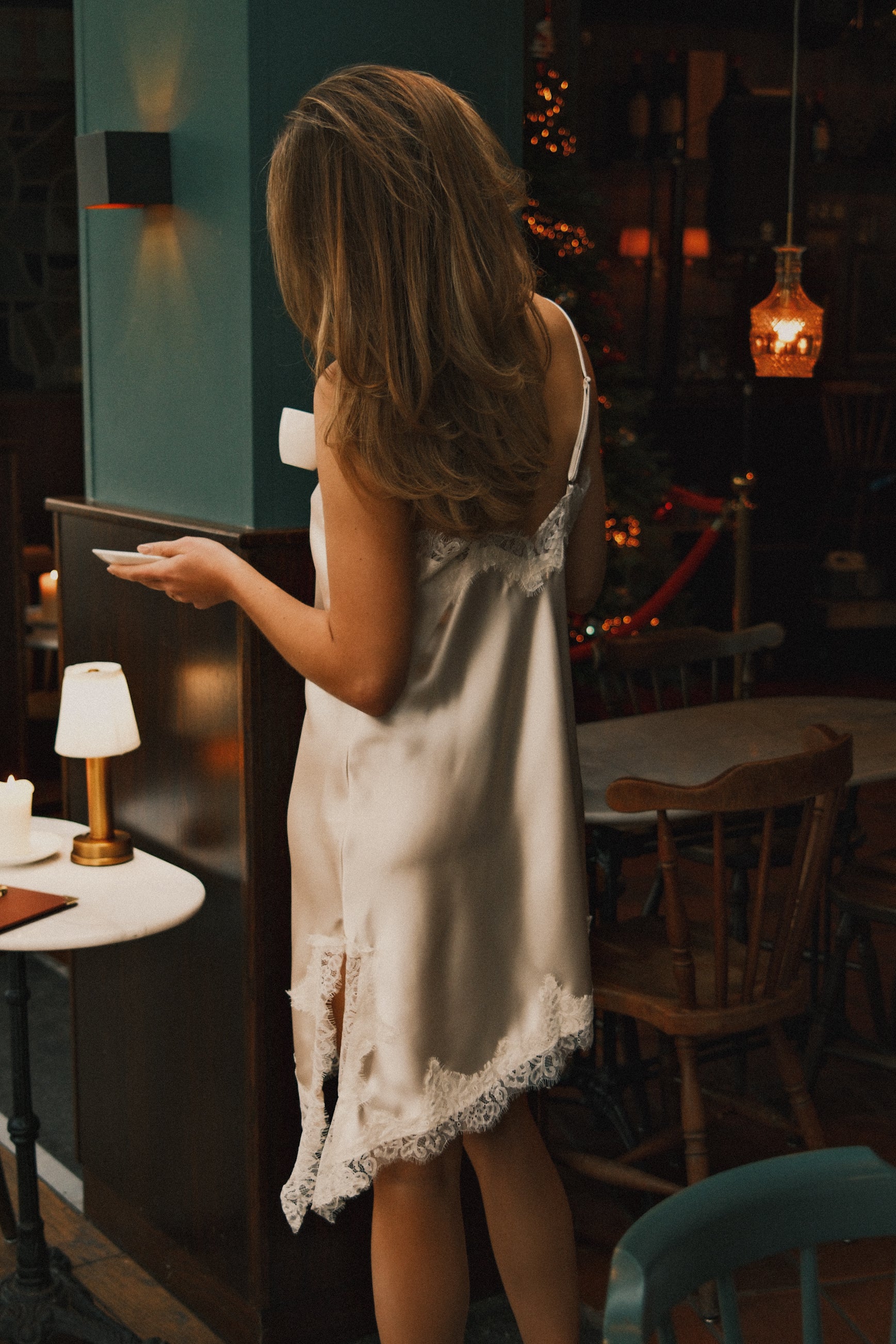 SATIN LACE DRESS ECRU