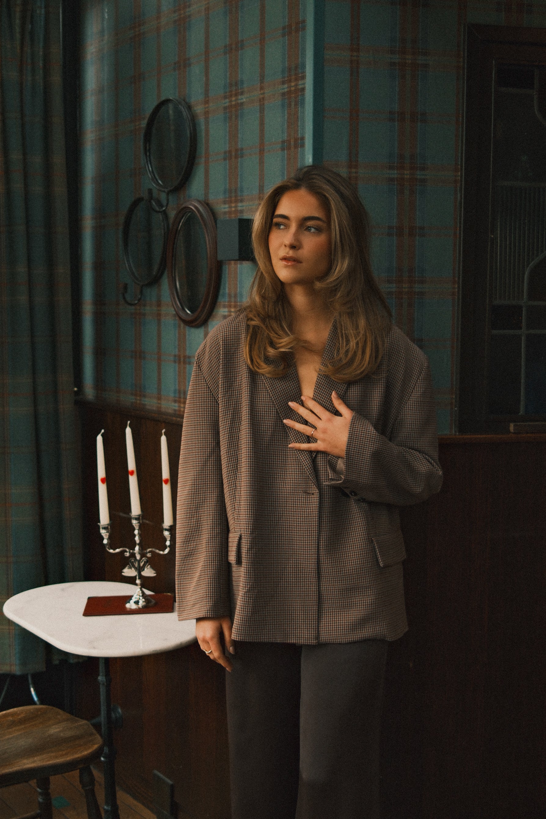 OVERSIZED CHECKED BLAZER BROWN