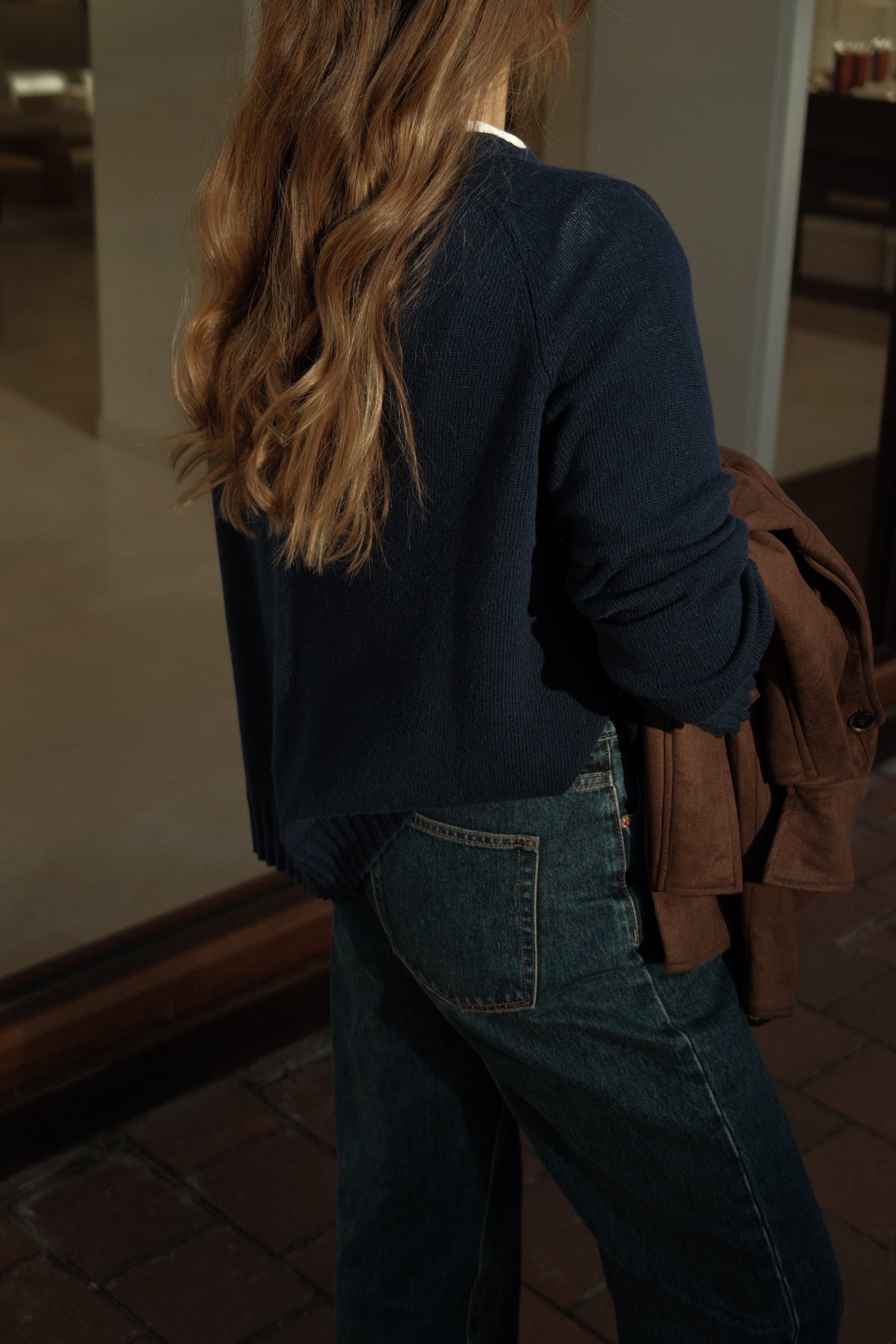 THE CASHMERE BLEND SPLIT KNIT NAVY