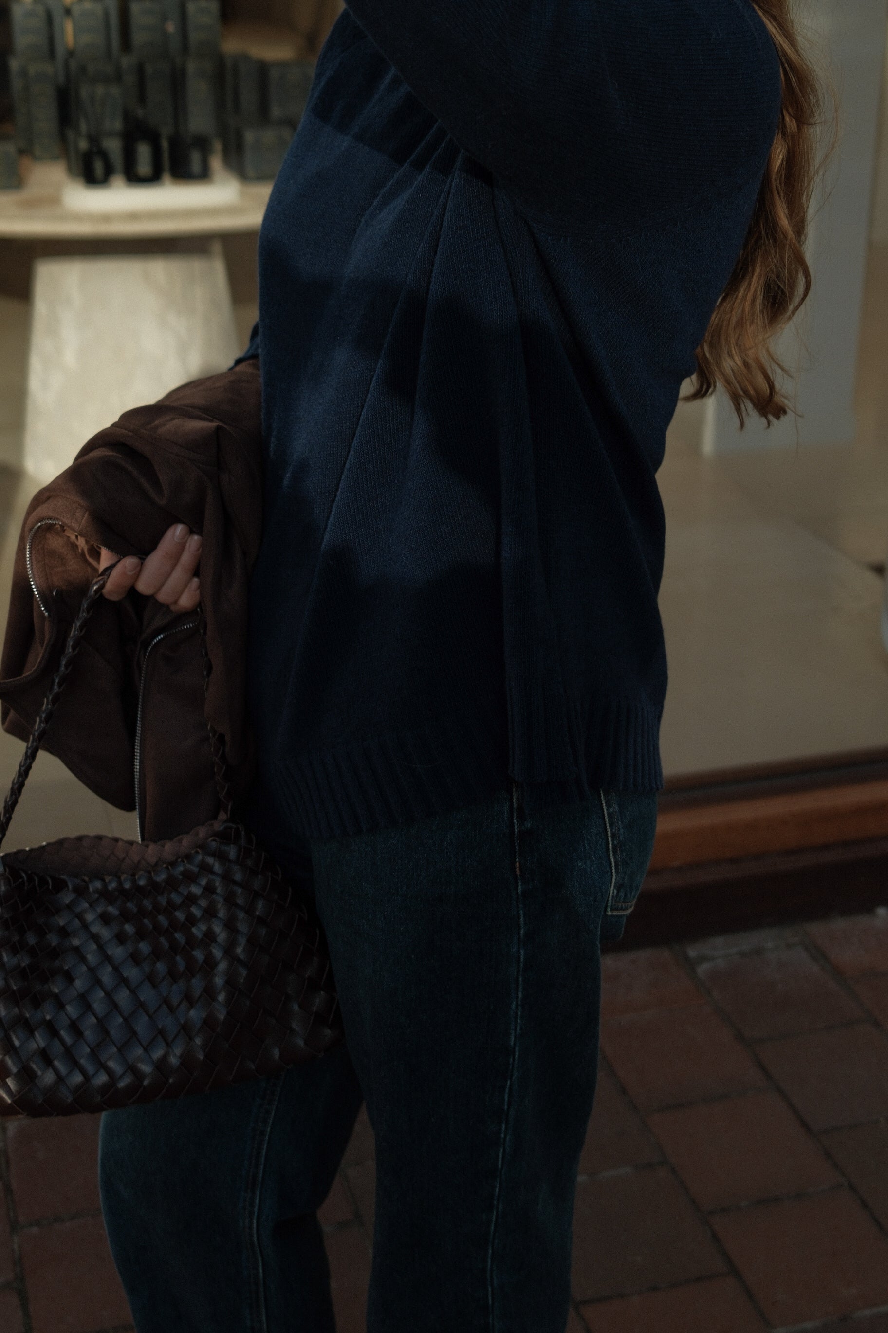 THE CASHMERE BLEND SPLIT KNIT NAVY