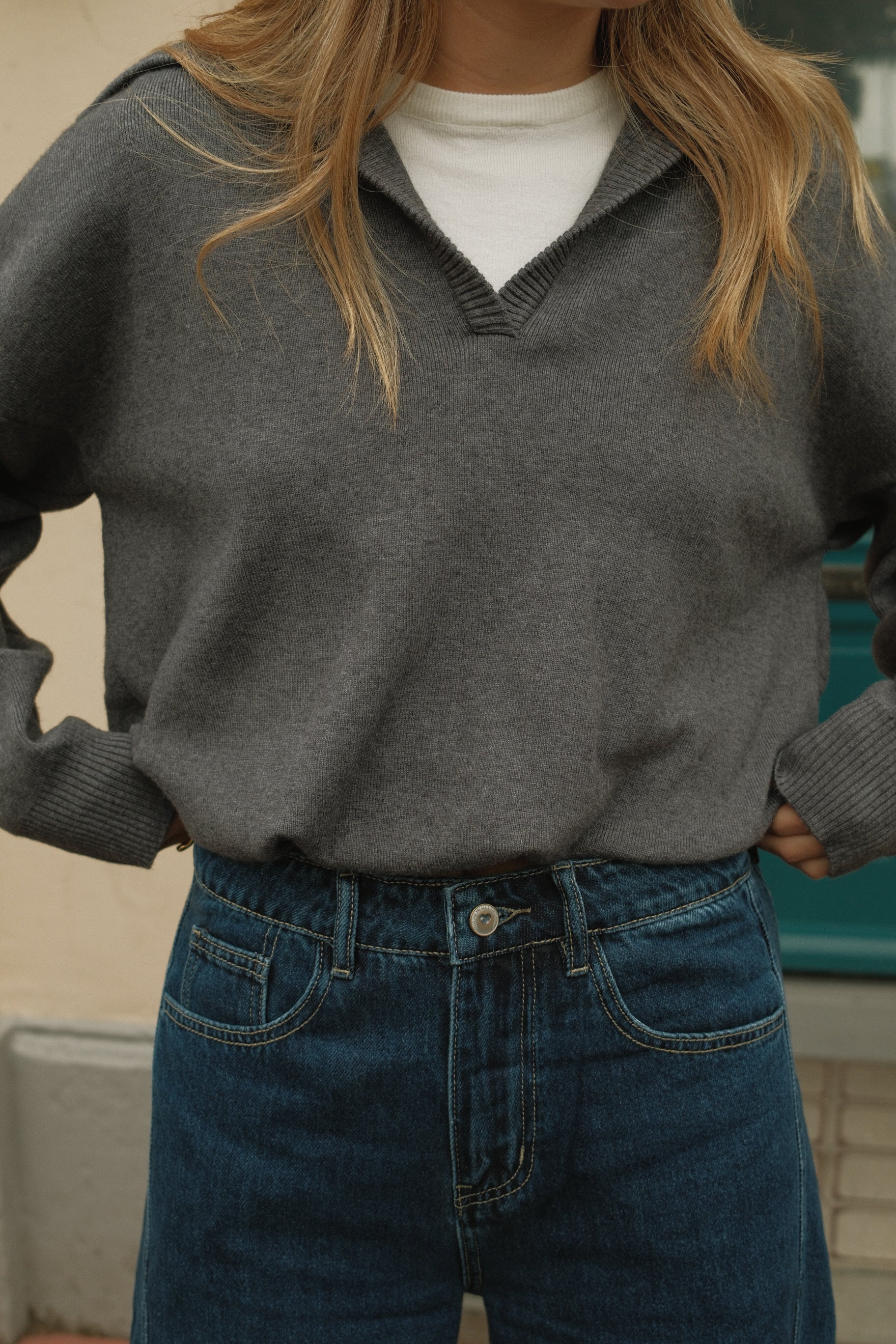 THE LAYERED POLO KNIT GREY