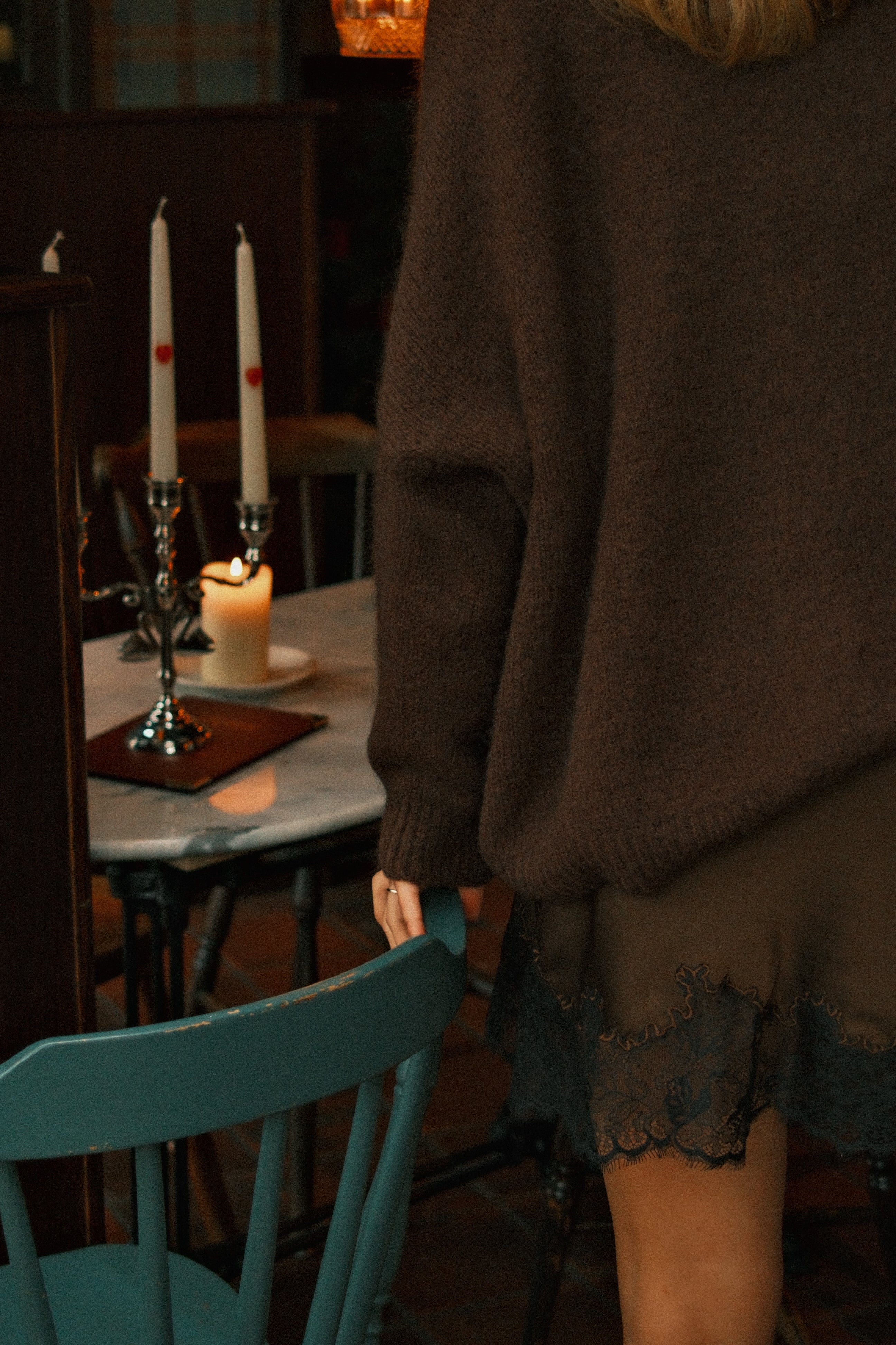 SATIN LACEY SKIRT CHOCO