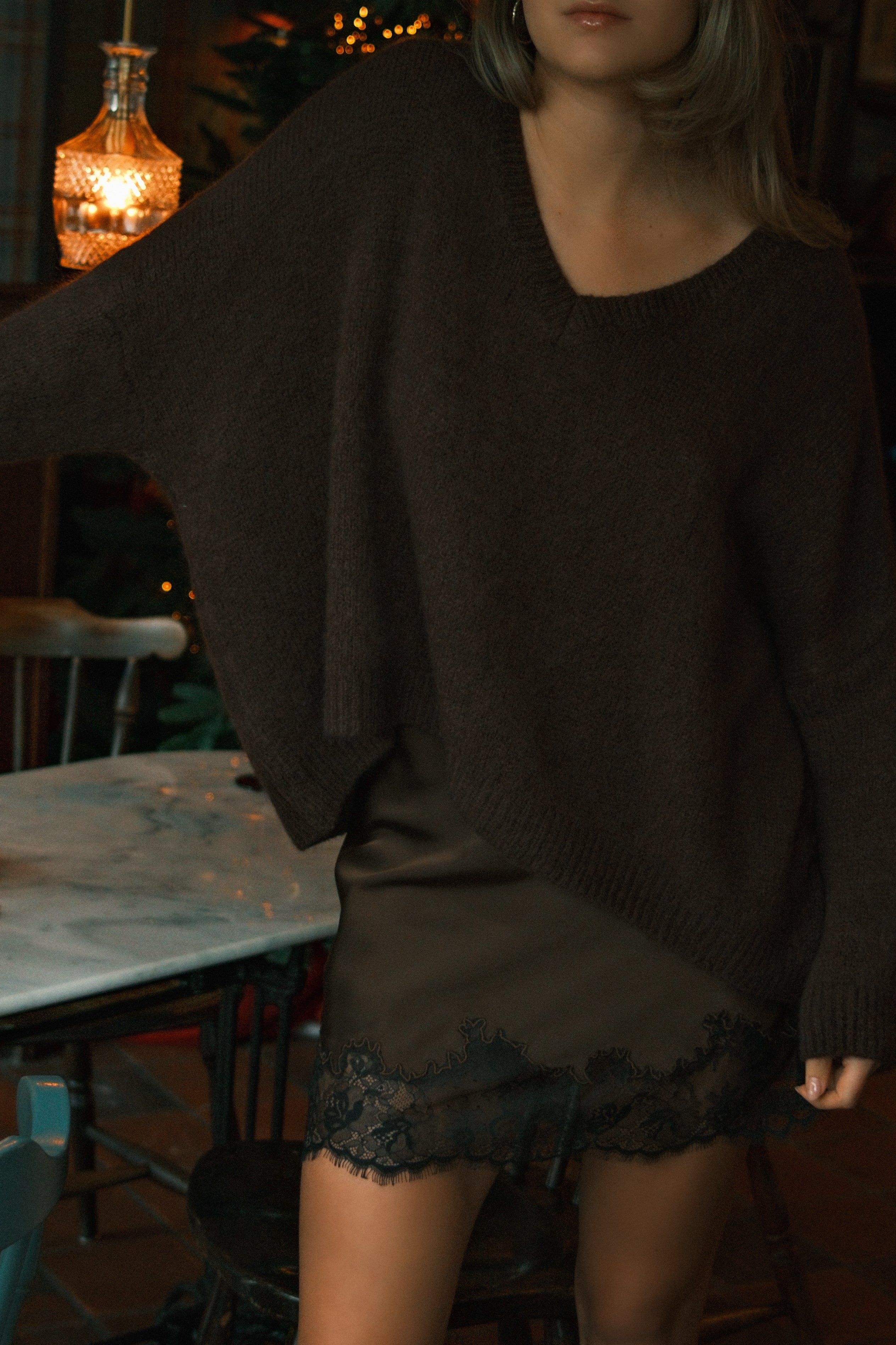 OVERSIZED V KNIT CHOCO