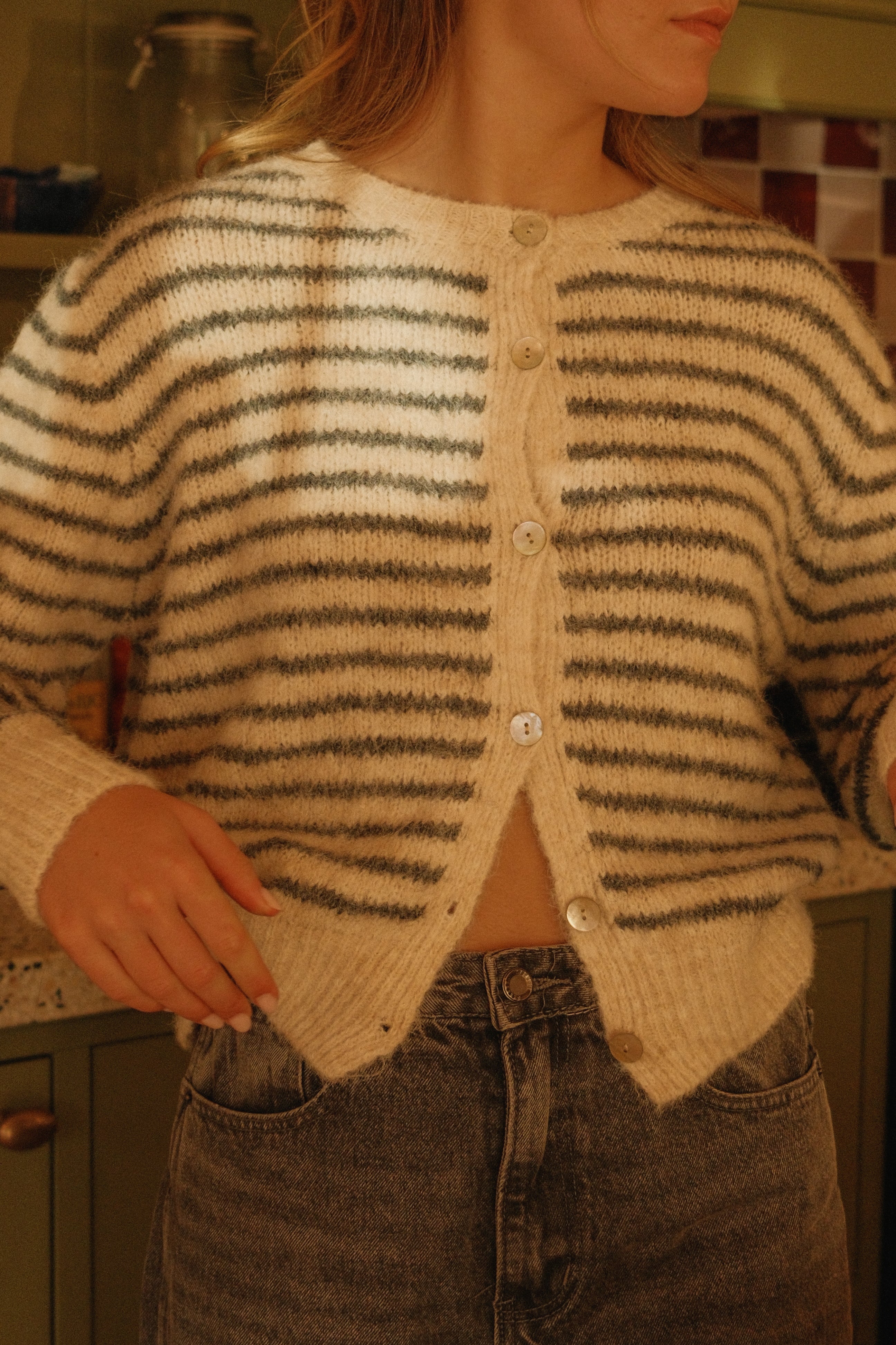 THE CHARLOTTE CARDIGAN STRIPED GREY