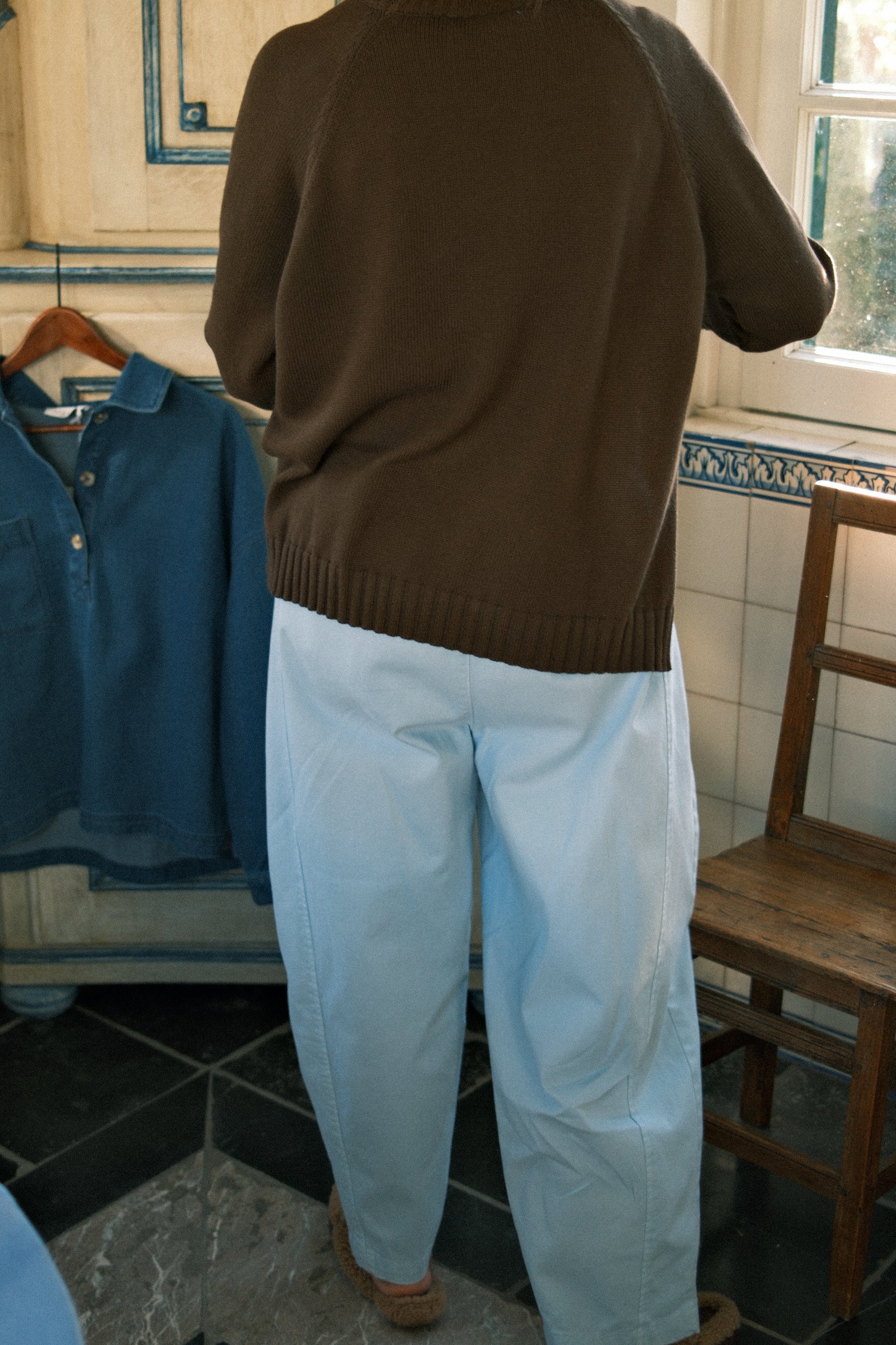COTTON BARREL PANTS BABY BLUE