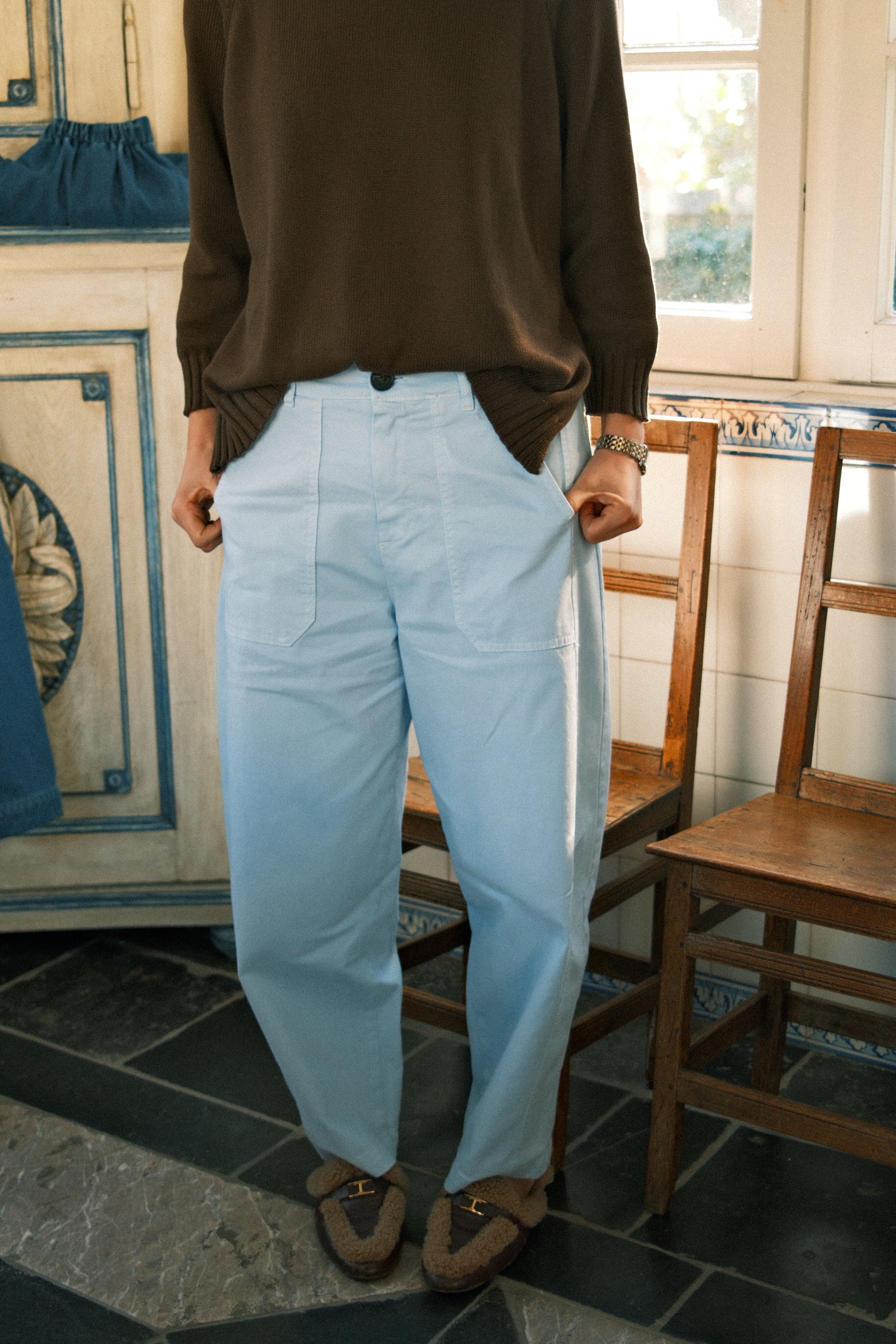 COTTON BARREL PANTS BABY BLUE